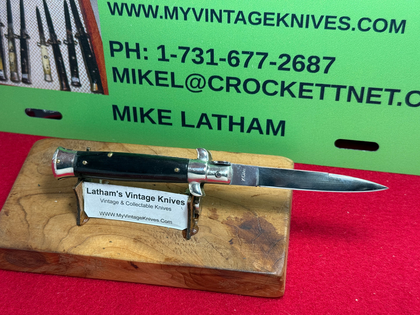 TARRY LEVIGNE IMPORT INOX LIZARD ITALY 1964-68 TRANSITIONAL SWIVEL BOLSTER STILETTO 16 CM ITALIAN AUTOMATIC KNIFE BUFFALO HORN HANDLES