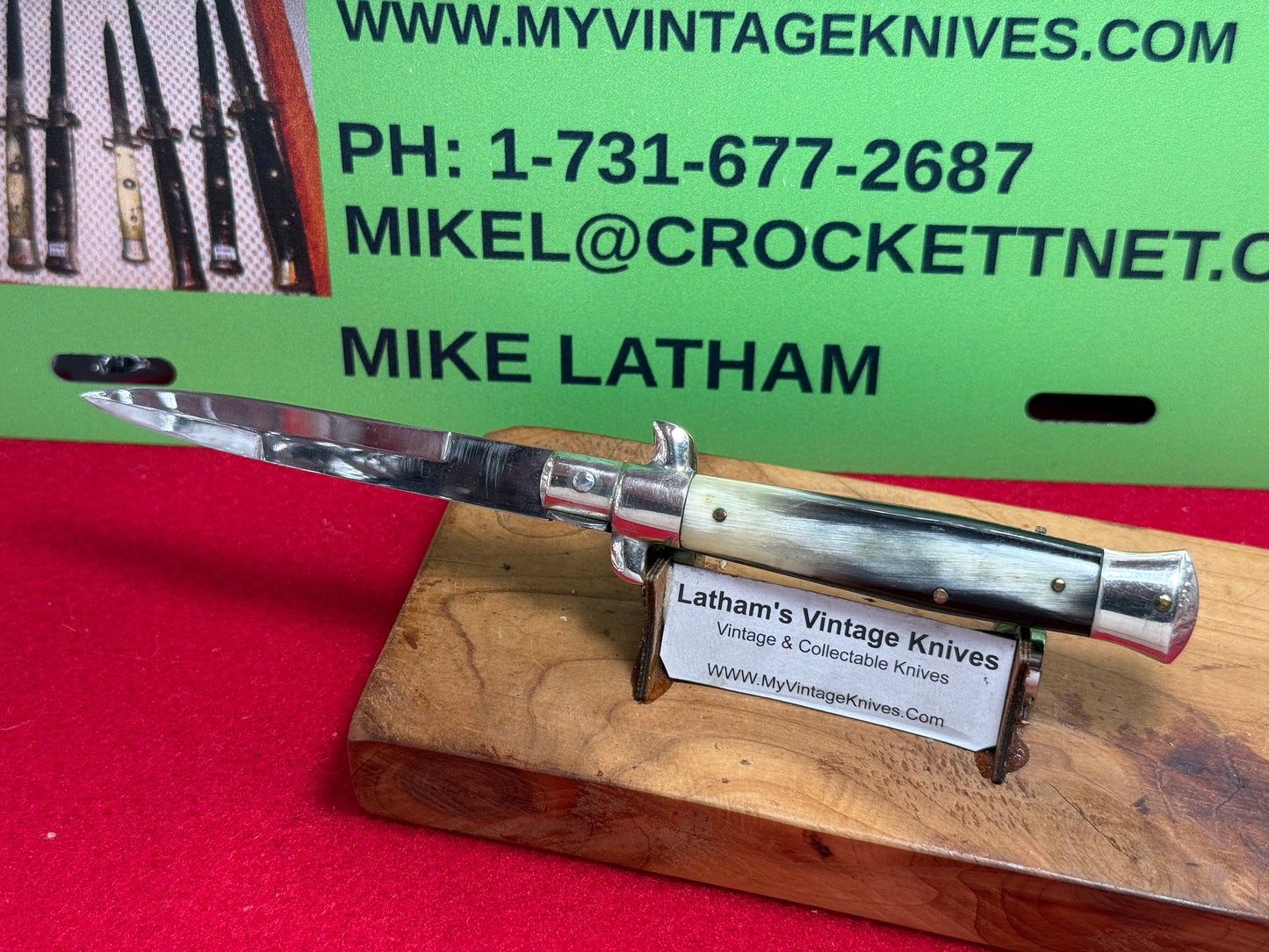 EIG CUTLERY ITALY IN BOX 1950-56 PICK LOCK STILETTO 18 CM ITALIAN AUTOMATIC KNIFE BUFFALO HORN HANDLES