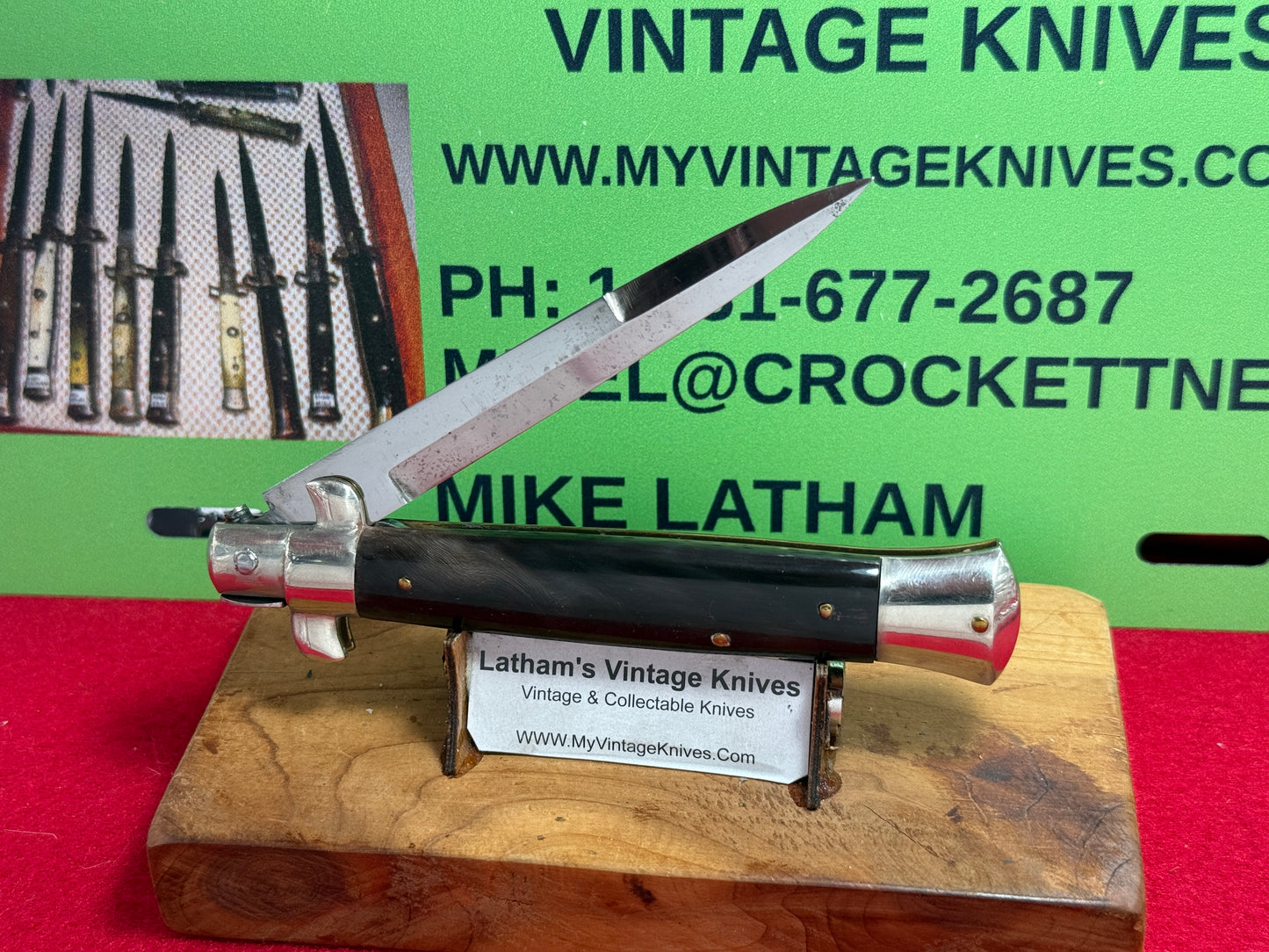 EIG CUTLERY ITALY IN BOX 1950-56 PICK LOCK STILETTO 23 CM ITALIAN AUTOMATIC KNIFE BUFFALO HORN HANDLES