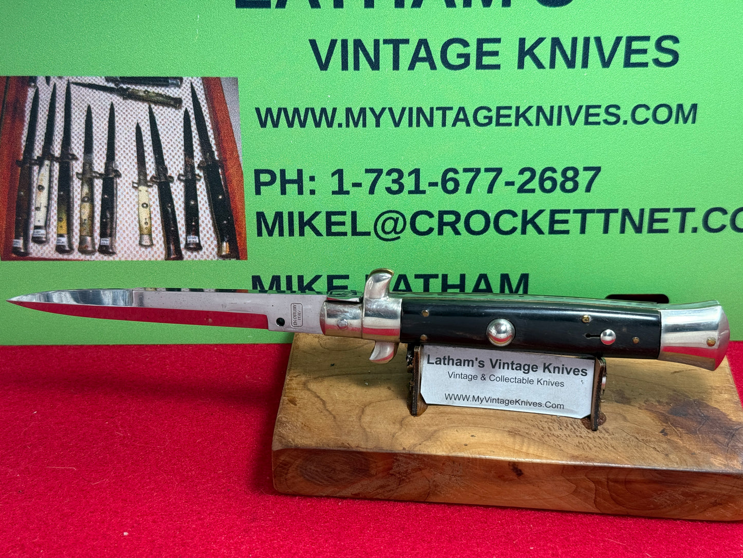 EIG CUTLERY ITALY IN BOX 1950-56 PICK LOCK STILETTO 23 CM ITALIAN AUTOMATIC KNIFE BUFFALO HORN HANDLES
