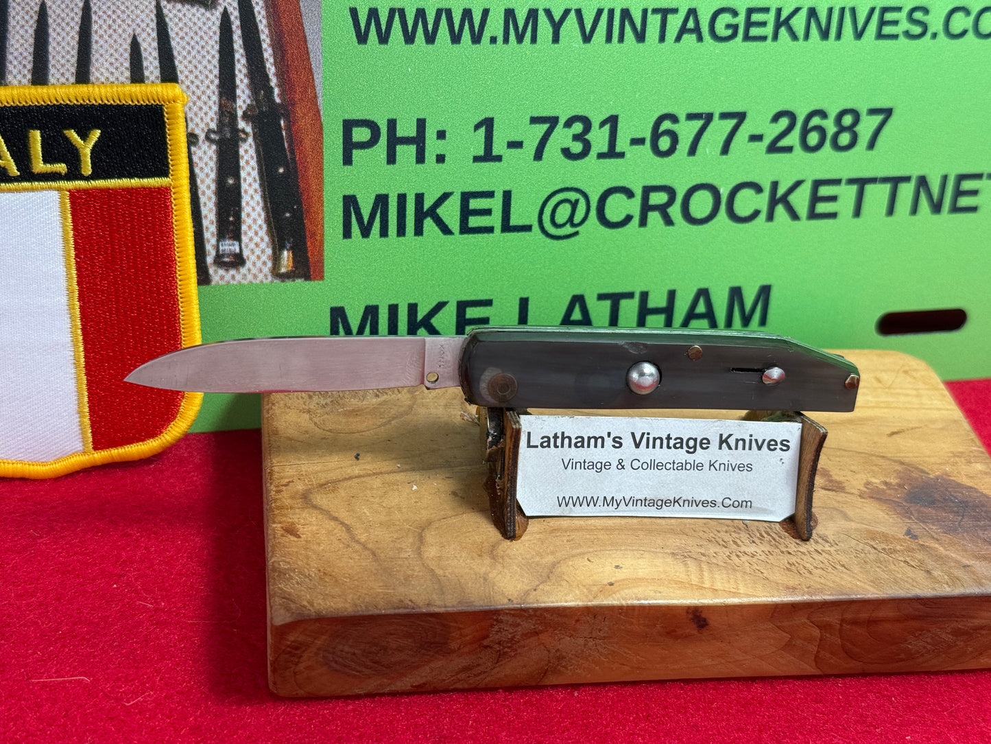 INOX ITALY 1964-68 BO/BC SINGLE BLADE CARD KNIFE ITALIAN AUTOMATIC KNIFE BUFFALO HORN HANDLES