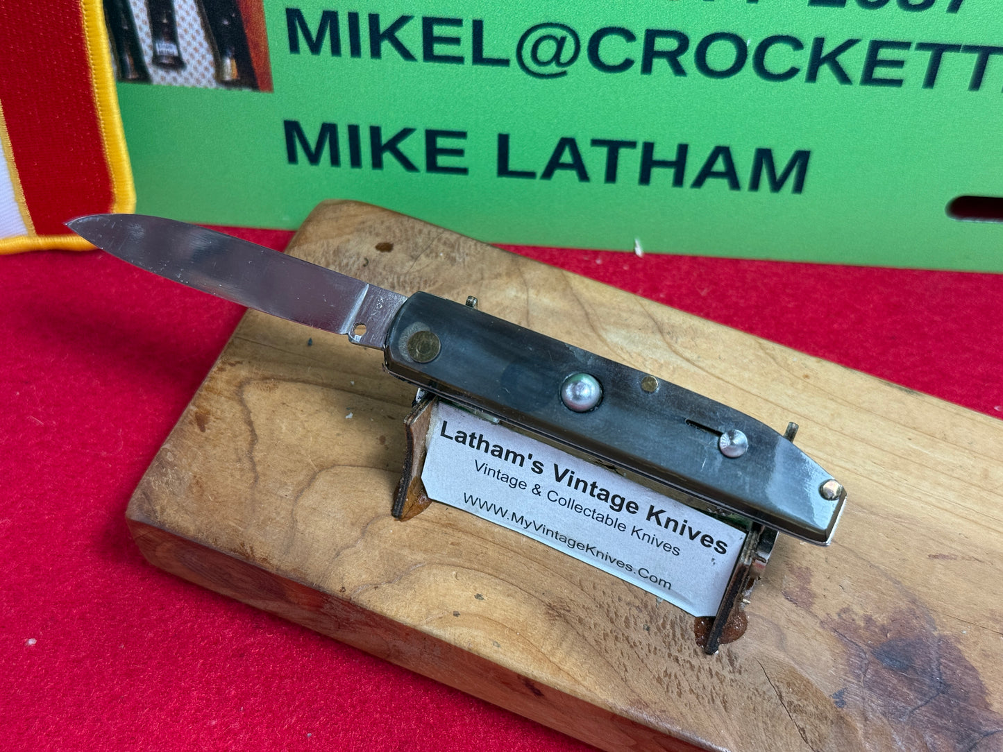 INOX ITALY 1964-68 BO/BC SINGLE BLADE CARD KNIFE ITALIAN AUTOMATIC KNIFE BUFFALO HORN HANDLES