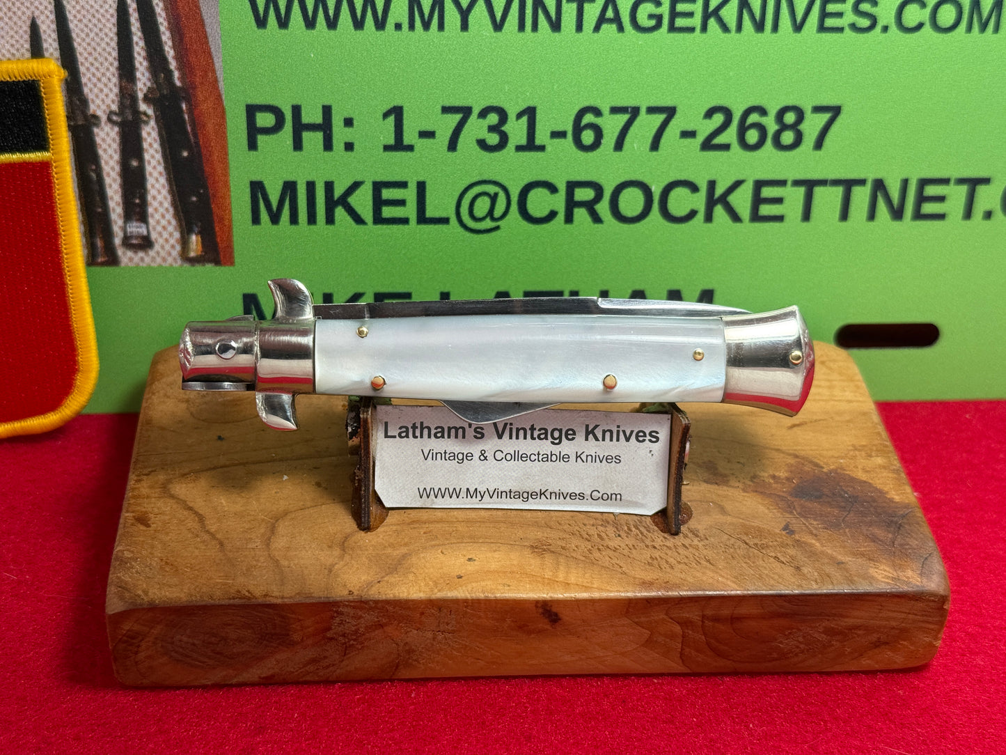 ROSTFREI PATENT ITALY 1964-68 HUMPBACK LOCK BO/BC STILETTO COIL SPRING 20 CM ITALIAN AUTOMATIC KNIFE PEARLEX HANDLES