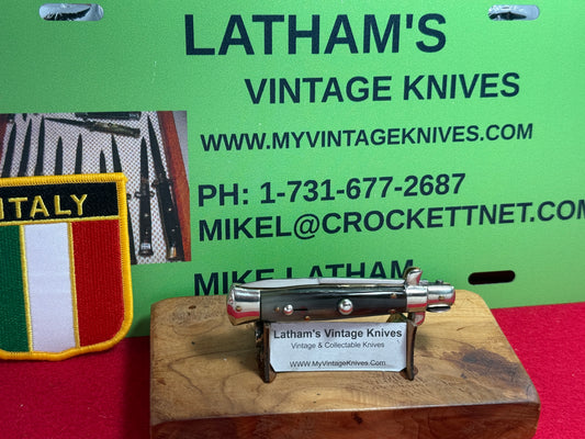 CORICAMA MADE IN ITALY 1949-51 PICK LOCK TAB BRACKETS STILETTO 16 CM ITALIAN AUTOMATIC KNIFE BUFFALO HORN HANDLES