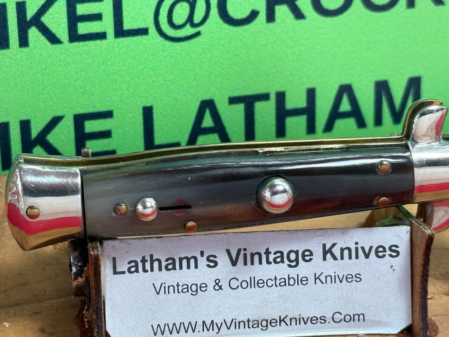CORICAMA MADE IN ITALY 1949-51 PICK LOCK TAB BRACKETS STILETTO 16 CM ITALIAN AUTOMATIC KNIFE BUFFALO HORN HANDLES