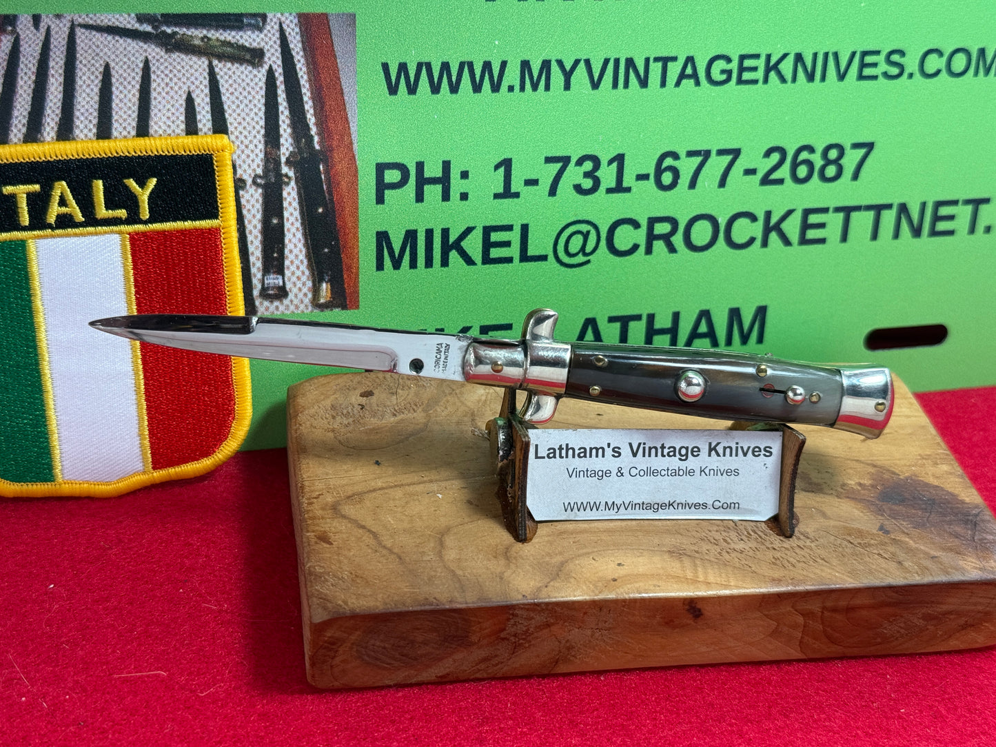CORICAMA MADE IN ITALY 1949-51 PICK LOCK TAB BRACKETS STILETTO 16 CM ITALIAN AUTOMATIC KNIFE BUFFALO HORN HANDLES