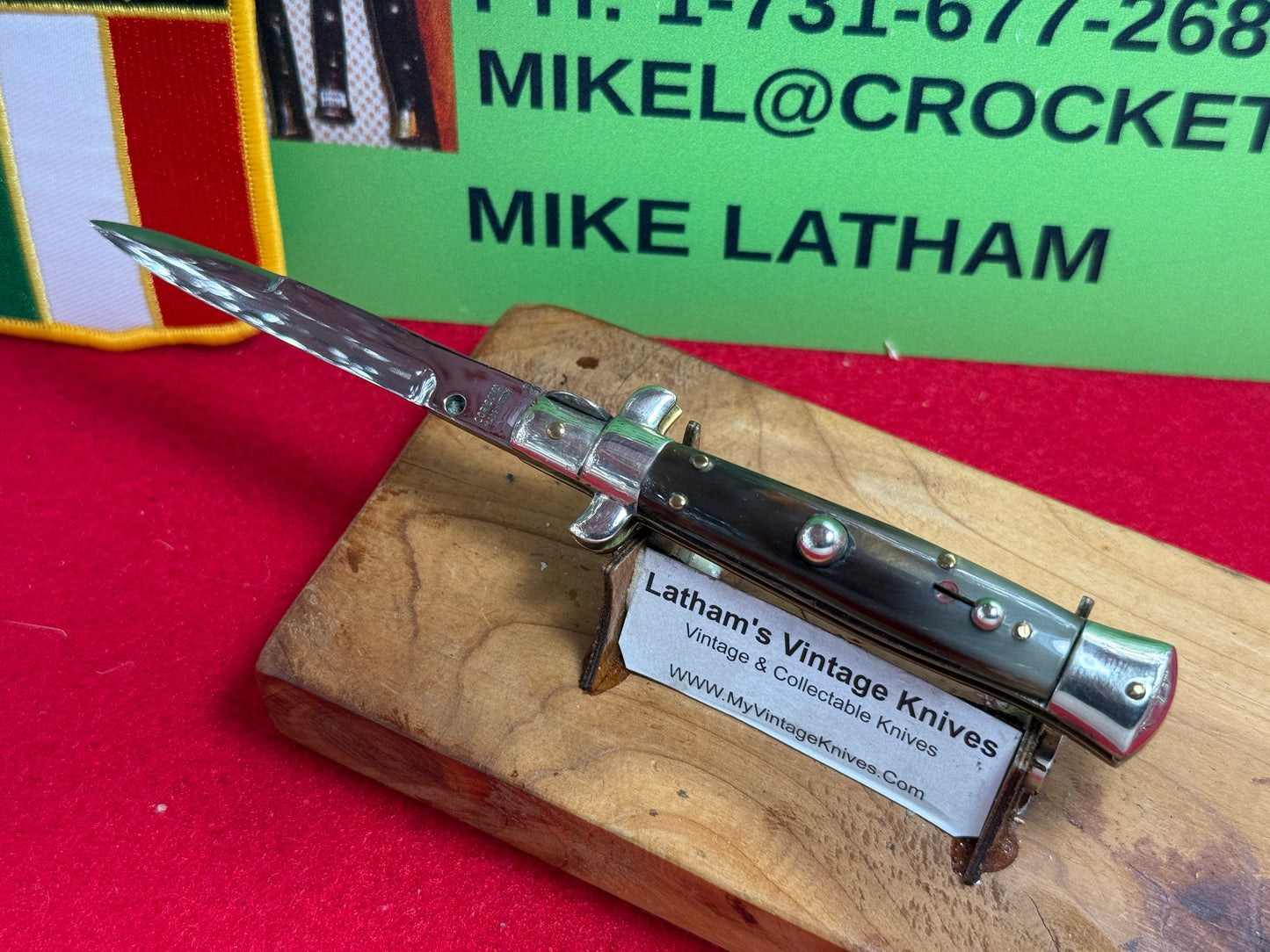 CORICAMA MADE IN ITALY 1949-51 PICK LOCK TAB BRACKETS STILETTO 16 CM ITALIAN AUTOMATIC KNIFE BUFFALO HORN HANDLES