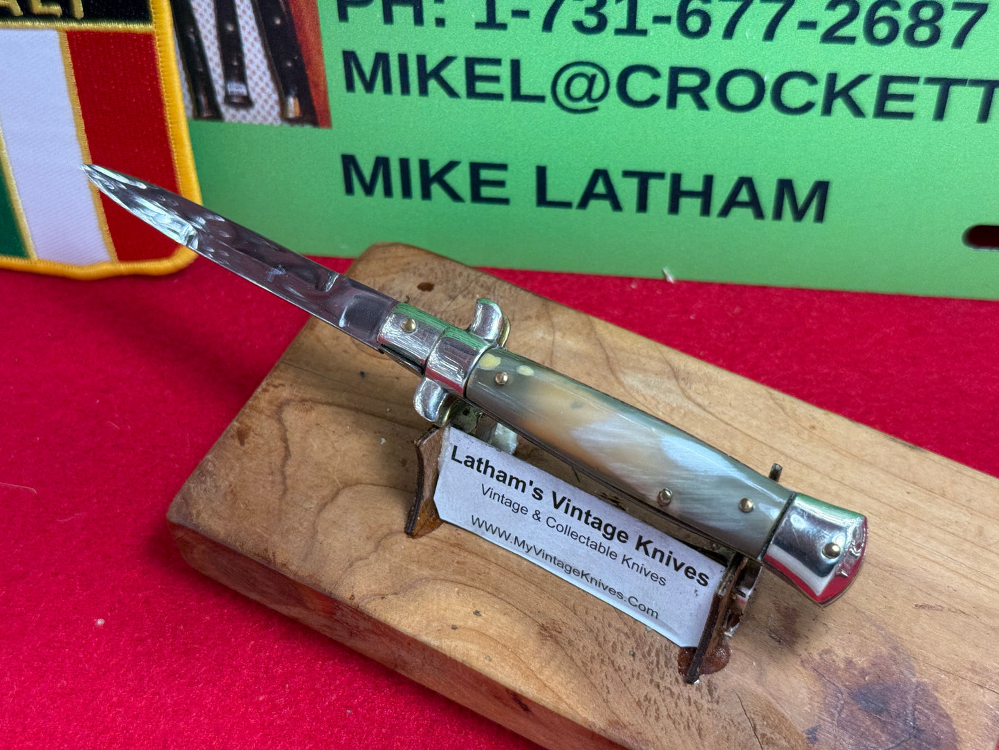 CORICAMA MADE IN ITALY 1949-51 PICK LOCK TAB BRACKETS STILETTO 16 CM ITALIAN AUTOMATIC KNIFE BUFFALO HORN HANDLES