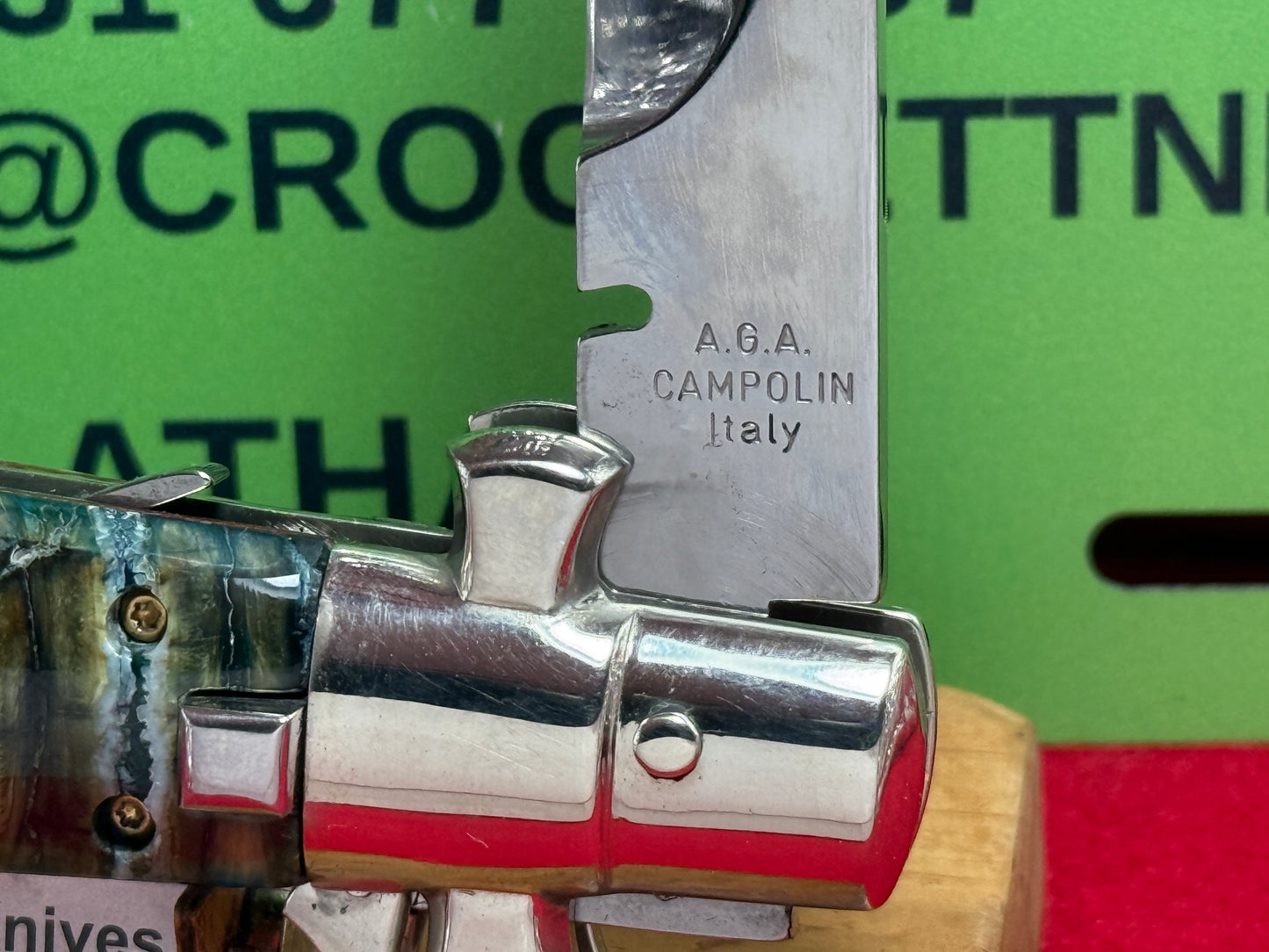 A.G.A. CAMPOLIN MANIAGO ITALY 2020 BLACK WIDOW FULCRUM RELEASE ITALIAN AUTOMATIC KNIFE CUSTOM MAMMOTH MOLAR HANDLES