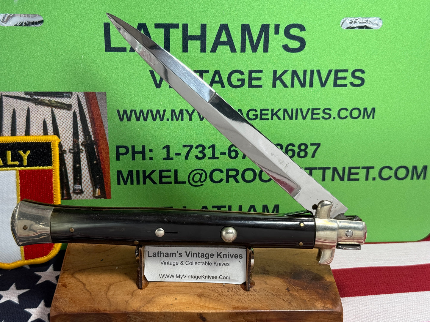 ROSCO MADE IN ITALY 1950-56 PICK LOCK STILETTO 33 CM ITALIAN AUTOMATIC KNIFE BUFFALO HORN HANDLES