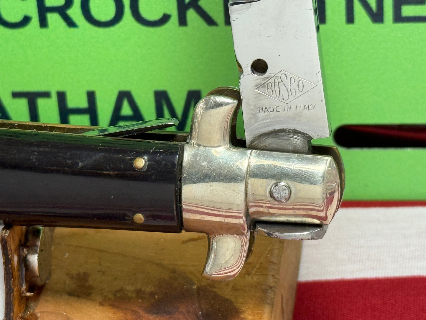 ROSCO MADE IN ITALY 1950-56 PICK LOCK STILETTO 33 CM ITALIAN AUTOMATIC KNIFE BUFFALO HORN HANDLES
