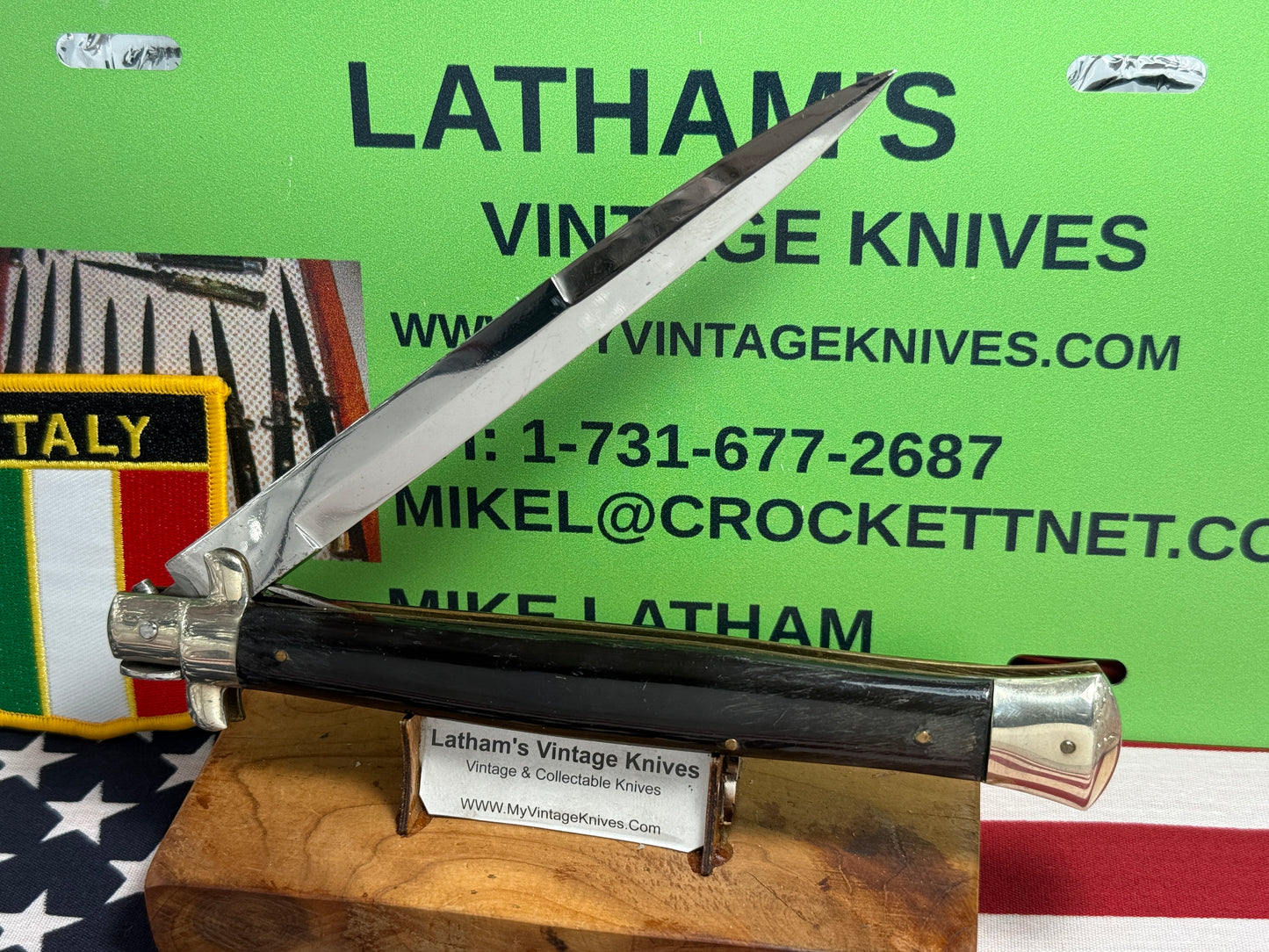 ROSCO MADE IN ITALY 1950-56 PICK LOCK STILETTO 33 CM ITALIAN AUTOMATIC KNIFE BUFFALO HORN HANDLES