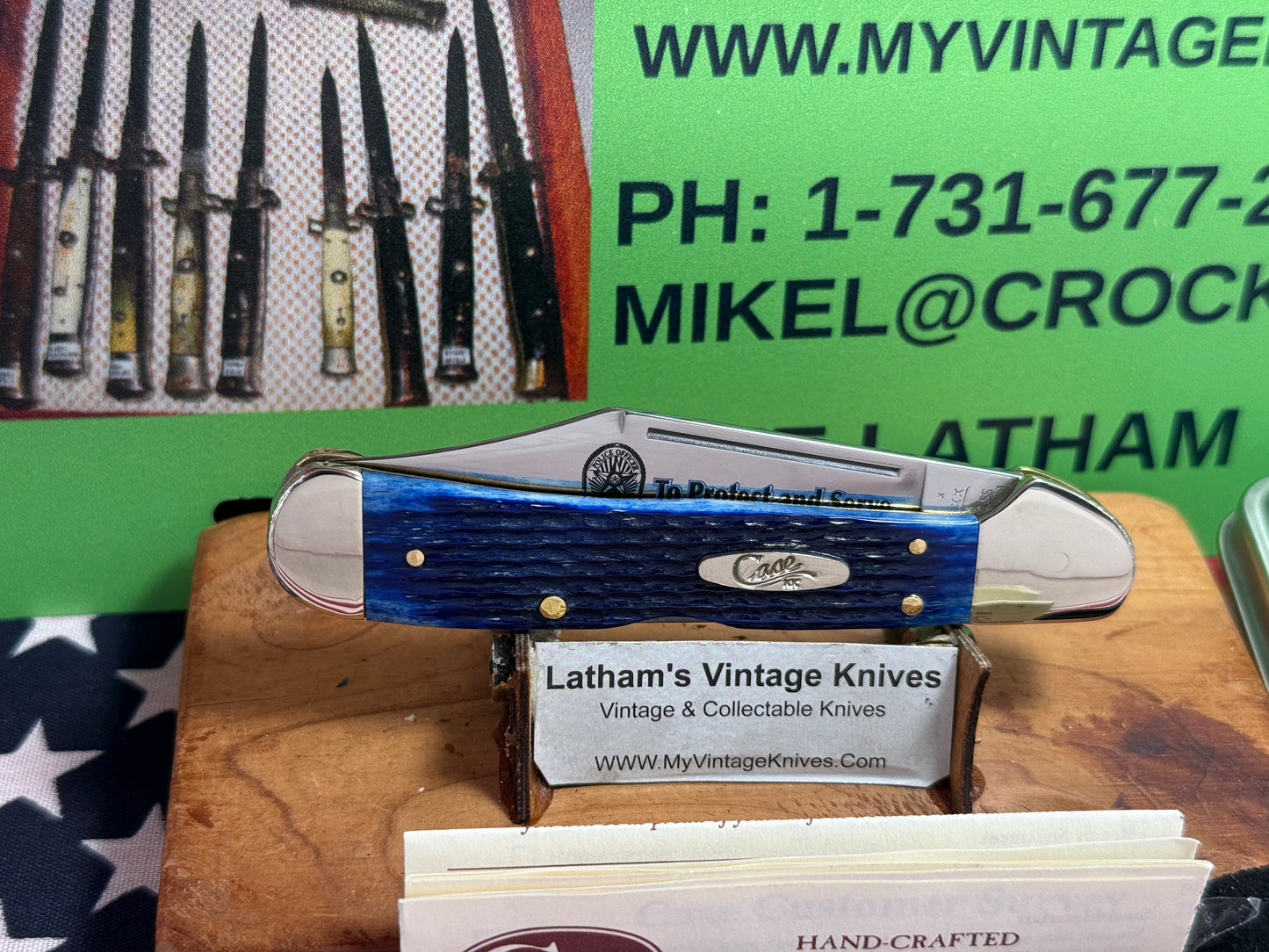 CASE XX USA 4 DOT 2006 61549L SS COPPERLOCK CUSTOM AUTOMATIC KNIFE DOUBLE ACTION AMERICAN AUTOMATIC KNIFE TO PROTECT AND SERVE POLICE SPECIAL EDITION 1 OF 1 BLUE BONE HANDLES