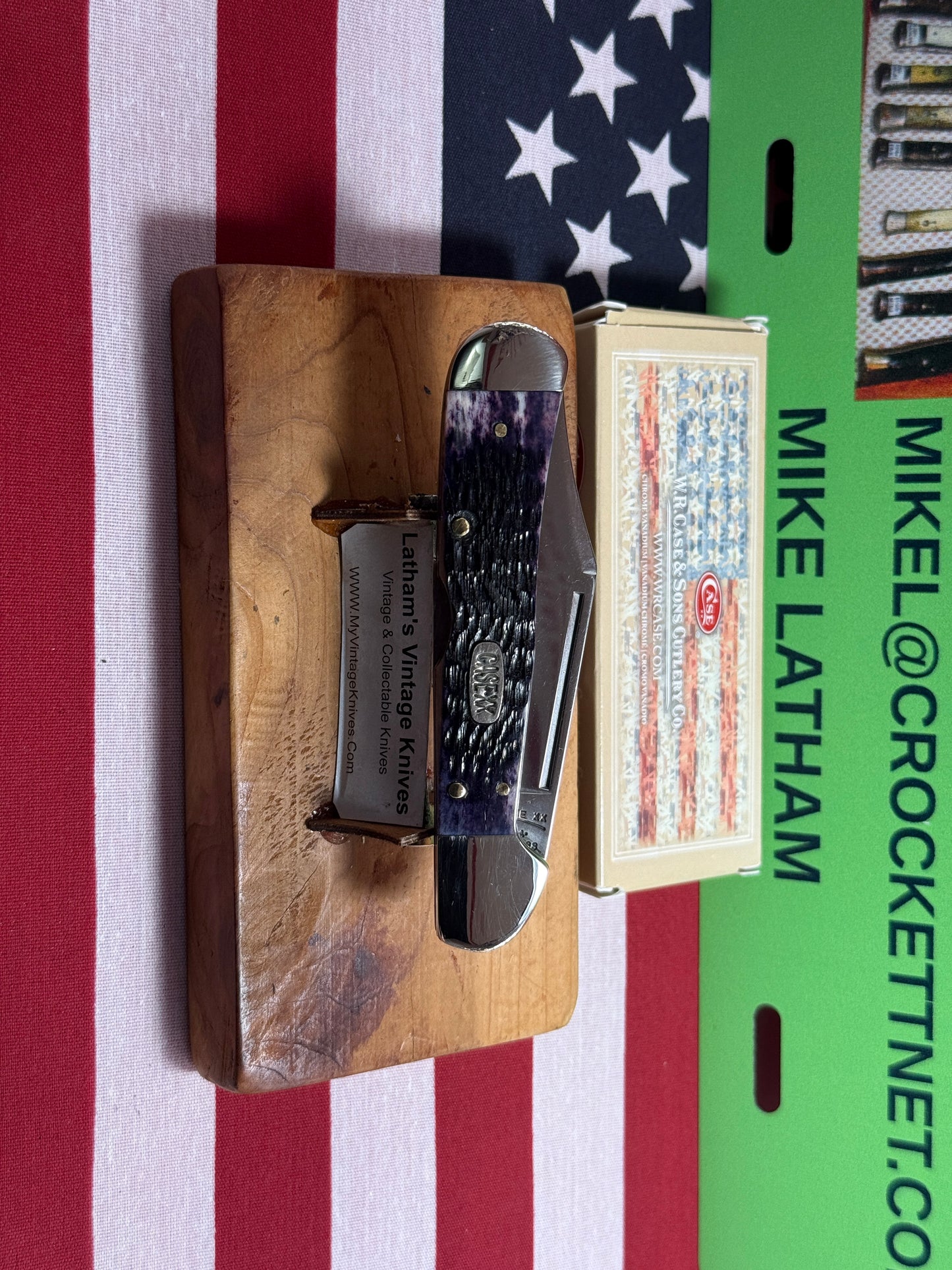 CASE XX USA 2 DOT 1998 61549 LSS COPPERLOCK CUSTOM AUTOMATIC KNIFE DOUBLE ACTION AMERICAN AUTOMATIC KNIFE PURPLE BONE HANDLES LIMITED EDTION 1 OF 1.