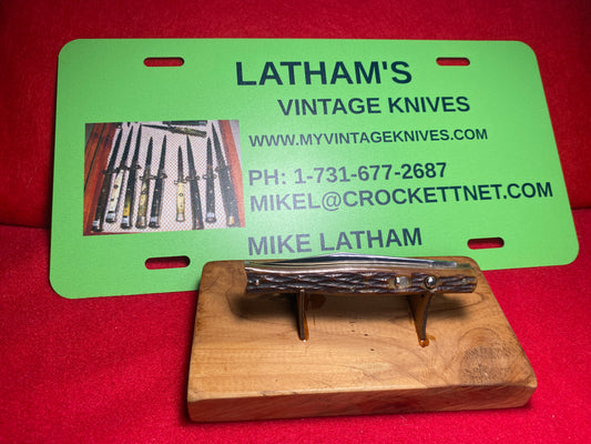 PRESTO GEO. SCHRADE KNIFE CO. 1929-56 FISH TAIL 4" VINTAGE AMERICAN AUTOMATIC KNIFE BONE HANDLES
