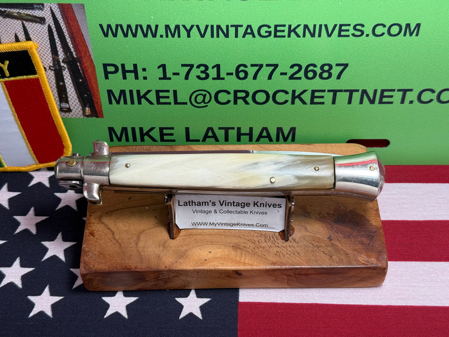 CORICAMA MADE IN ITALY 1950-56 PICK LOCK RED DOT STILETTO 28 CM ITALIAN AUTOMATIC KNIFE BRAZILIAN HORN HANDLES