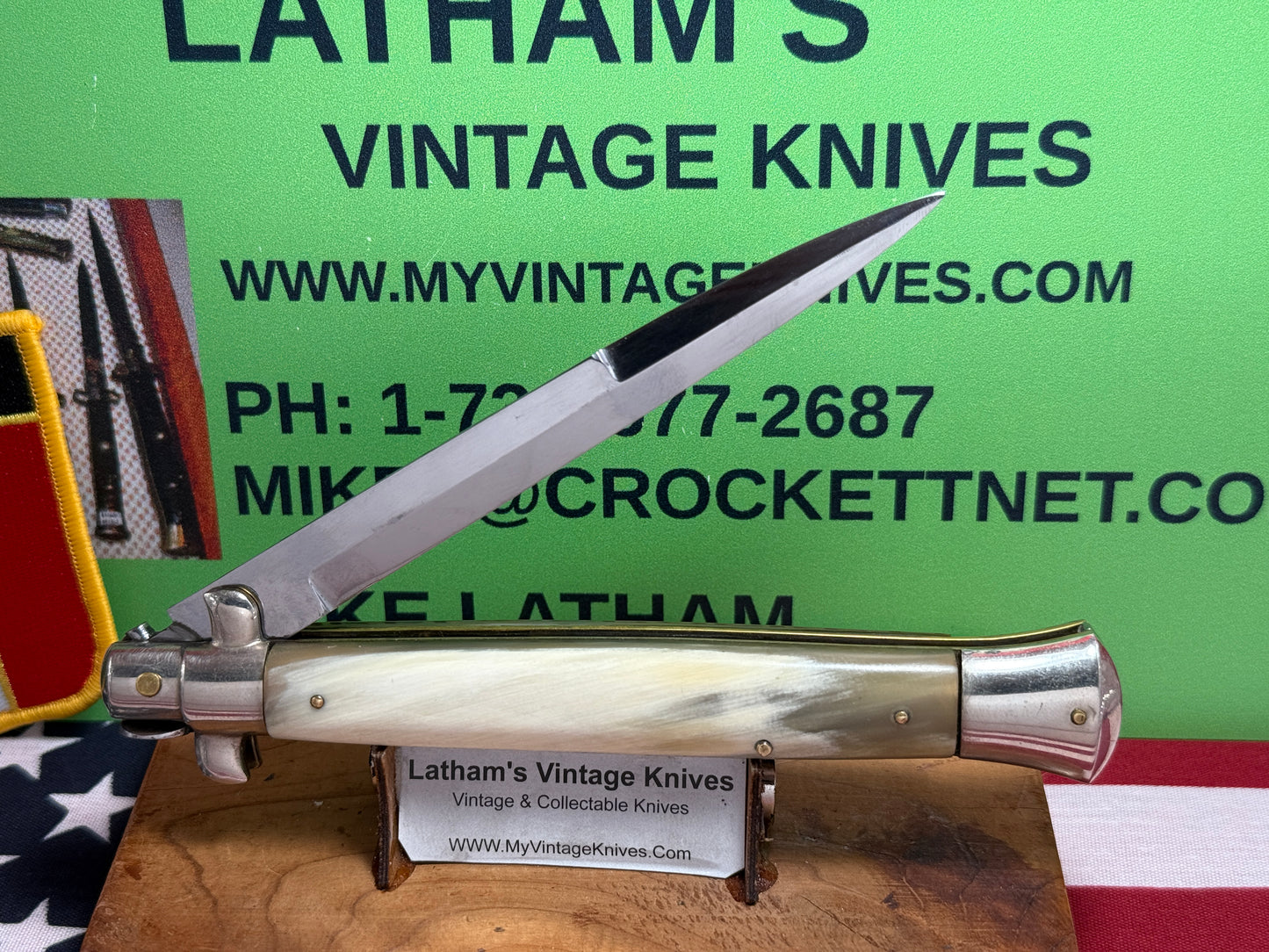 CORICAMA MADE IN ITALY 1950-56 PICK LOCK RED DOT STILETTO 28 CM ITALIAN AUTOMATIC KNIFE BRAZILIAN HORN HANDLES
