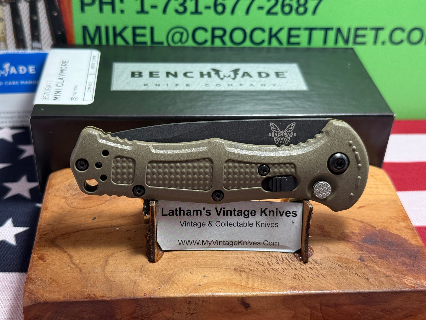 BENCHMADE USA 2025 MINI CLAYMORE AUTO 9570BK-1 TACTICAL AUTOMATIC KNIFE OLIVE GREEN COMPOSIT HANDLES