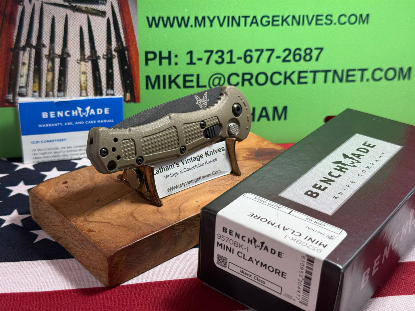 BENCHMADE USA 2025 MINI CLAYMORE AUTO 9570BK-1 TACTICAL AUTOMATIC KNIFE OLIVE GREEN COMPOSIT HANDLES