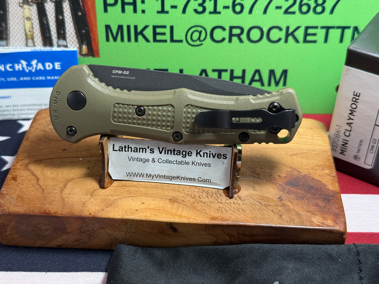 BENCHMADE USA 2025 MINI CLAYMORE AUTO 9570BK-1 TACTICAL AUTOMATIC KNIFE OLIVE GREEN COMPOSIT HANDLES