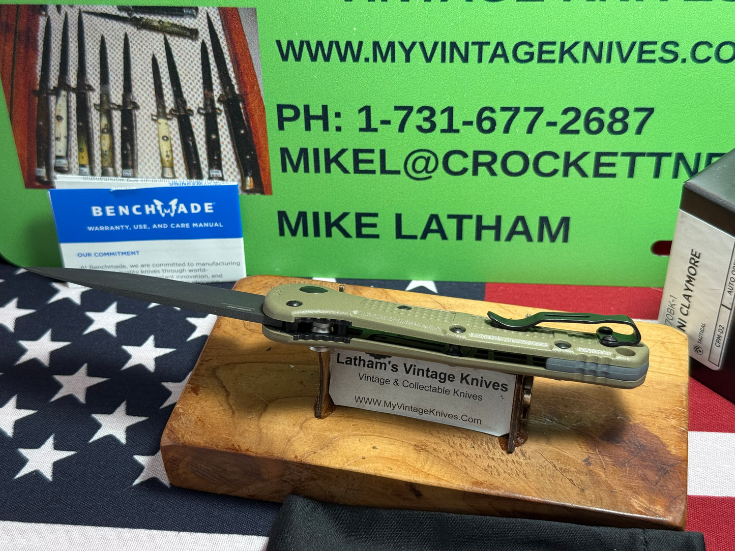 BENCHMADE USA 2025 MINI CLAYMORE AUTO 9570BK-1 TACTICAL AUTOMATIC KNIFE OLIVE GREEN COMPOSIT HANDLES