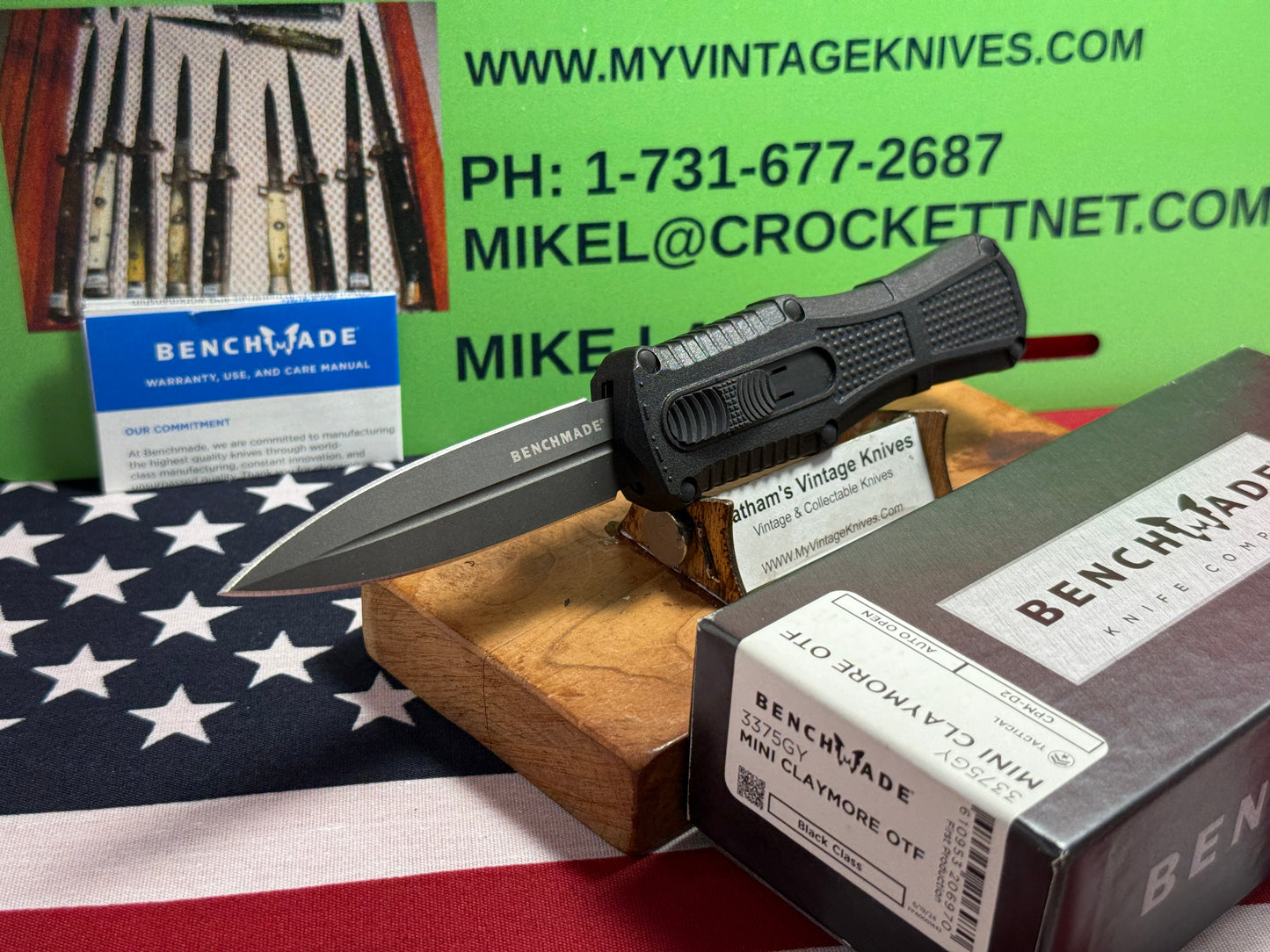 BENCHMADE USA 2024 OTF MINI CLAYMORE FIRST PRODUCTION 3375GY TACTICAL AUTOMATIC KNIFE BLACK COMPOSIT HANDLES