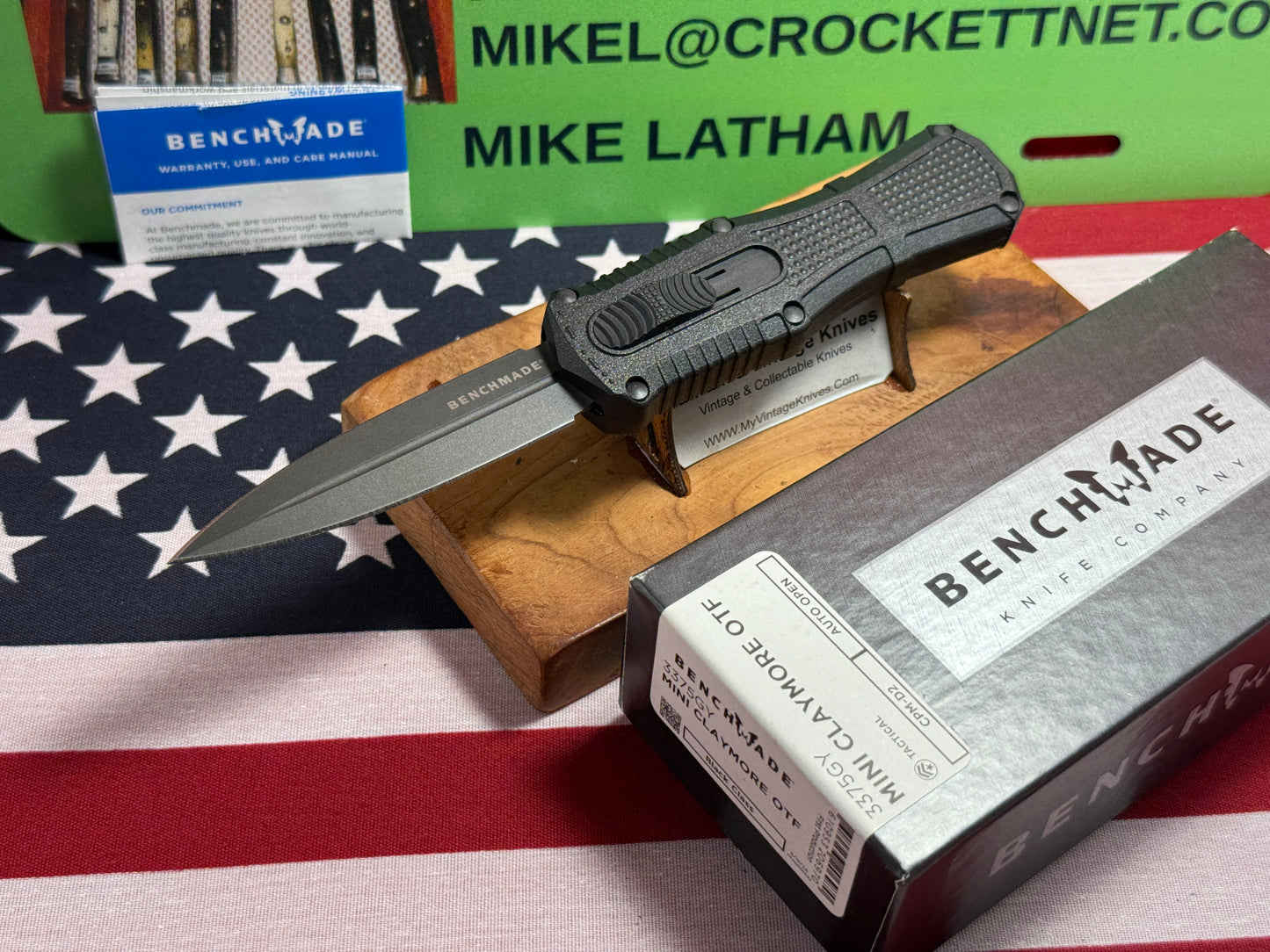 BENCHMADE USA 2024 OTF MINI CLAYMORE FIRST PRODUCTION 3375GY TACTICAL AUTOMATIC KNIFE BLACK COMPOSIT HANDLES