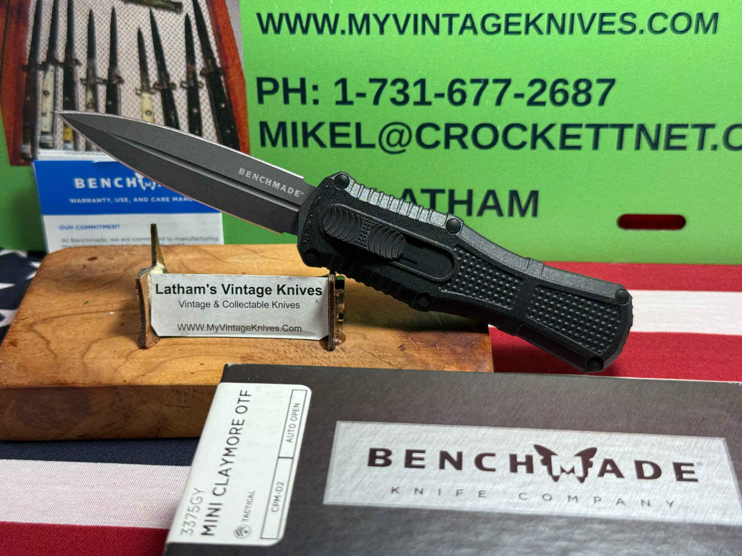 BENCHMADE USA 2024 OTF MINI CLAYMORE FIRST PRODUCTION 3375GY TACTICAL AUTOMATIC KNIFE BLACK COMPOSIT HANDLES