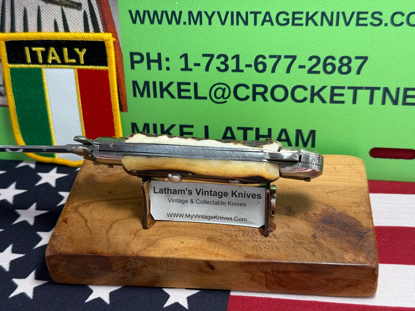 AKC ITALY 2005-2010 SWING GUARD LOCK BACK MEDICI DAGGER BLADE ITALIAN AUTOMATIC KNIFE STAG HANDLES