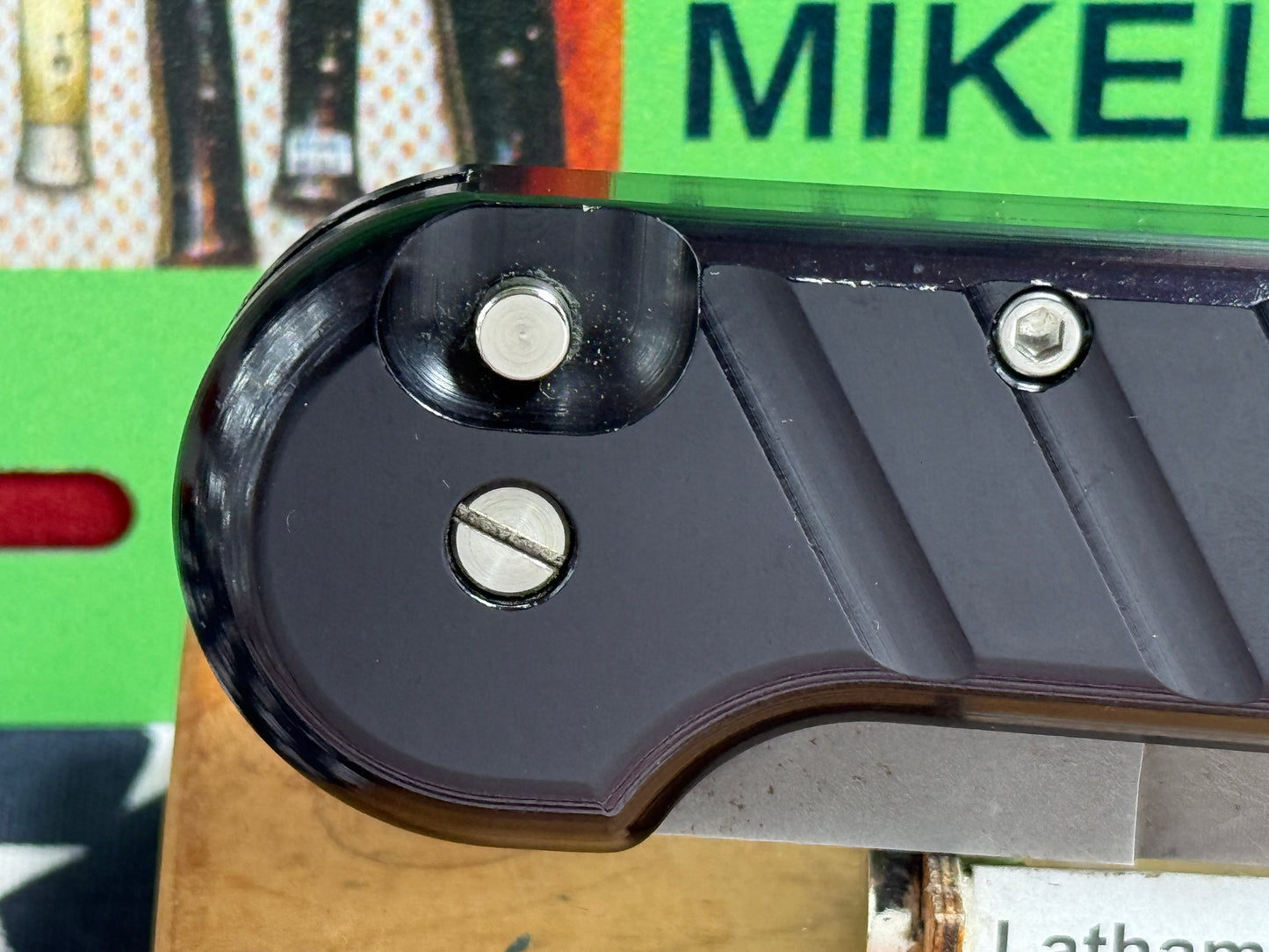 OCHS, CHARLES OR MILLER, RON "STERILE" 1995-99 CUSTOM AUTOMATIC KNIFE LARGE NAVY SEAL MILITARY TACTICAL AUTOMAITC KNFIE BLACK METAL HANDLES