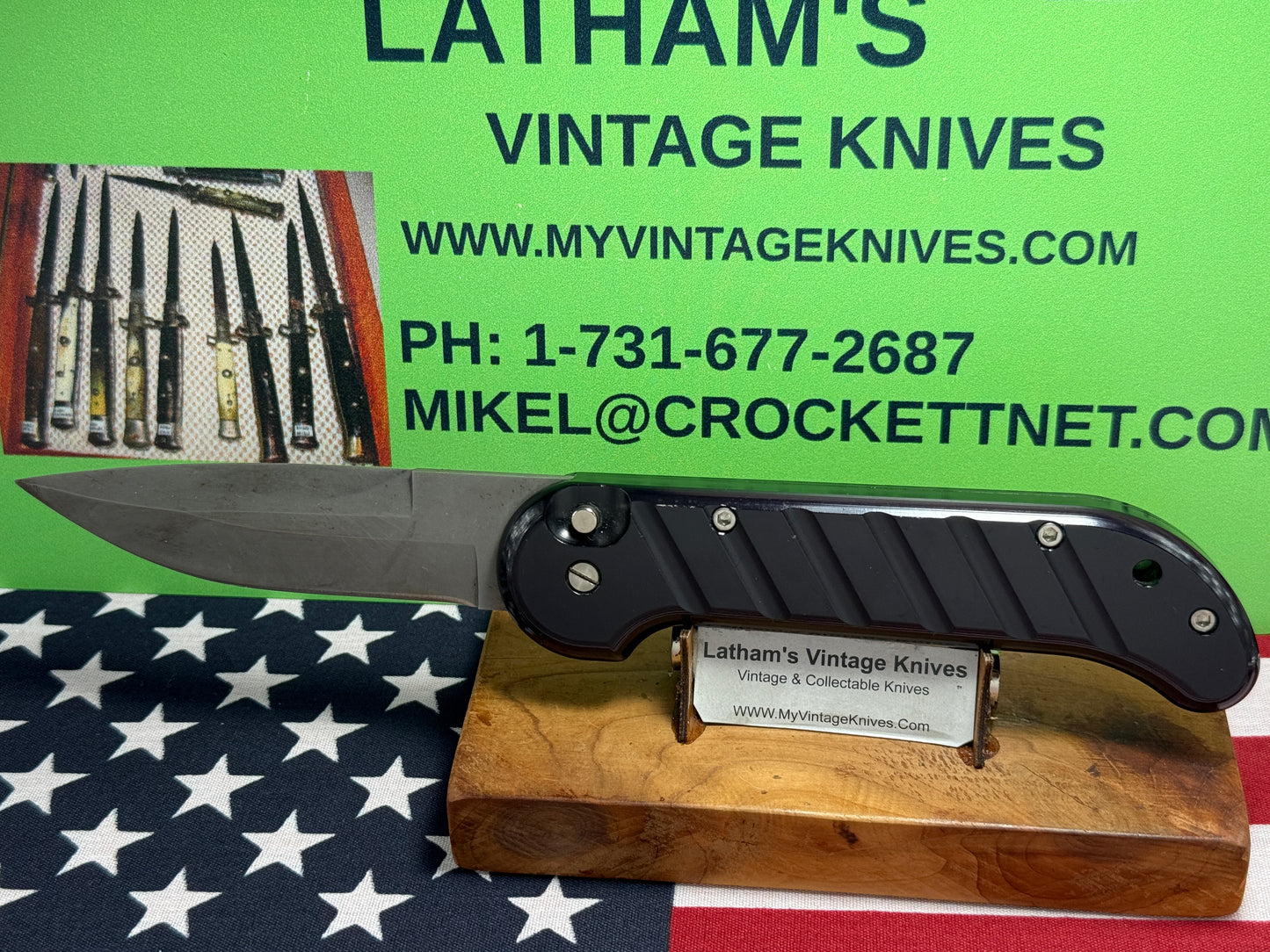OCHS, CHARLES OR MILLER, RON "STERILE" 1995-99 CUSTOM AUTOMATIC KNIFE LARGE NAVY SEAL MILITARY TACTICAL AUTOMAITC KNFIE BLACK METAL HANDLES