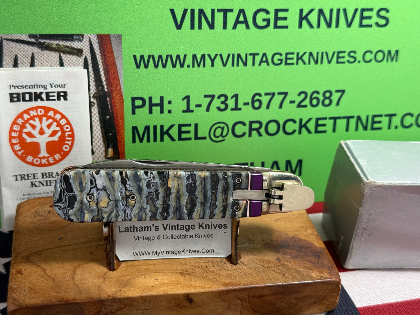 BOKER SOLINGEN GERMANY 1975-80 LEVER AUTOMATIC TREE BRAND CLASSIC CUSTOMIZED BODY GERMAN AUTOMATIC KNIFE CUSTOM MAMMOTH TOOTH HANDLES