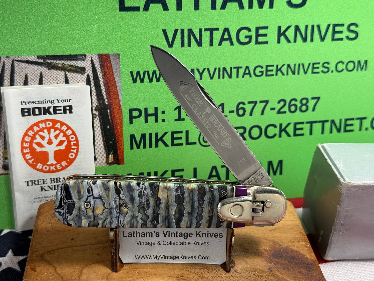 BOKER SOLINGEN GERMANY 1975-80 LEVER AUTOMATIC TREE BRAND CLASSIC CUSTOMIZED BODY GERMAN AUTOMATIC KNIFE CUSTOM MAMMOTH TOOTH HANDLES