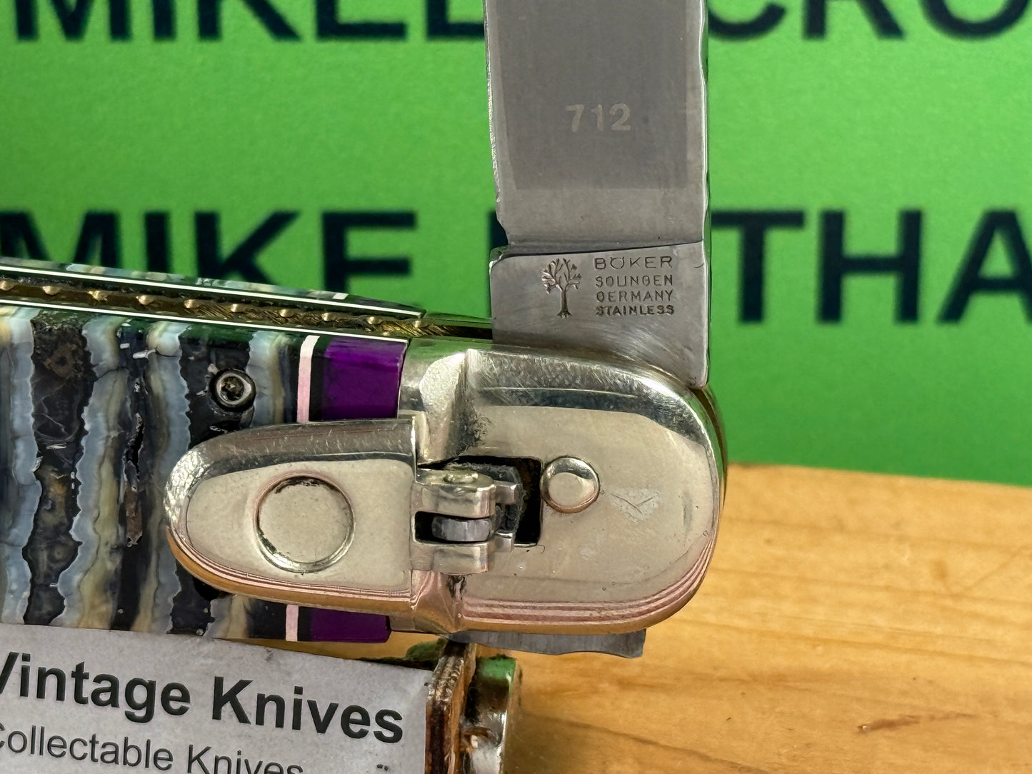 BOKER SOLINGEN GERMANY 1975-80 LEVER AUTOMATIC TREE BRAND CLASSIC CUSTOMIZED BODY GERMAN AUTOMATIC KNIFE CUSTOM MAMMOTH TOOTH HANDLES