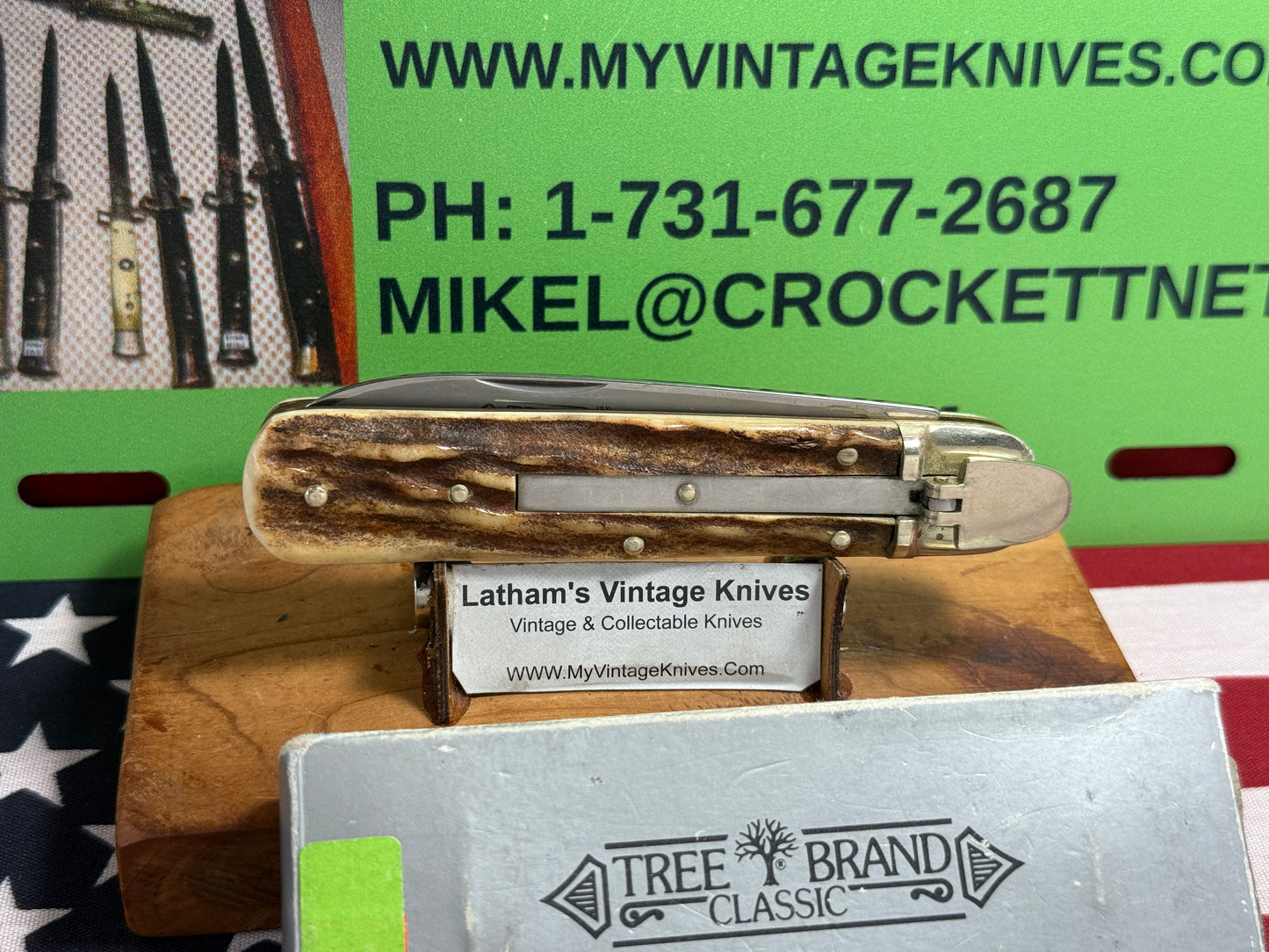 BOKER SOLINGEN GERMANY 1975-80 LEVER AUTOMATIC TREE BRAND CLASSIC 715 GERMAN AUTOMATIC KNIFE STAG HANDLES