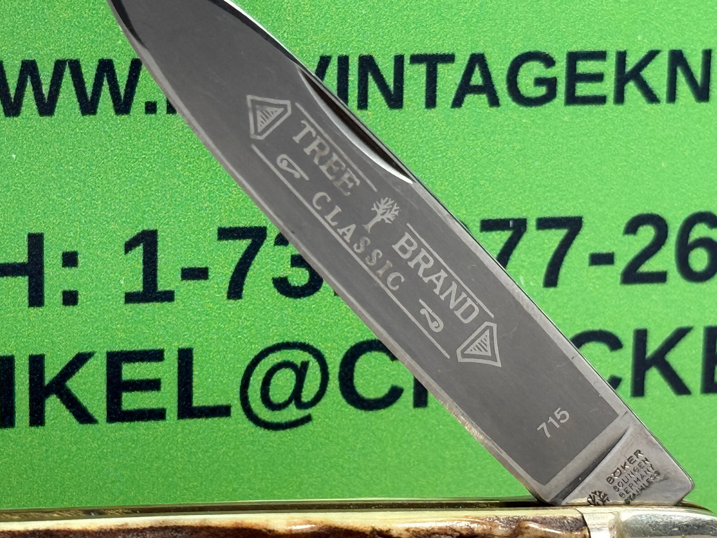 BOKER SOLINGEN GERMANY 1975-80 LEVER AUTOMATIC TREE BRAND CLASSIC 715 GERMAN AUTOMATIC KNIFE STAG HANDLES