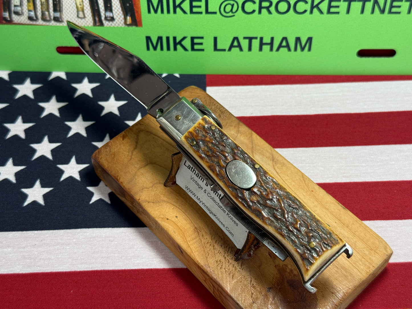 LEPRE ITALY 1950-52 SPECIAL RING PULL RELEASE CAMPER OVAL BUTTON ITALIAN AUTOMATIC KNIFE STAG HANDLES