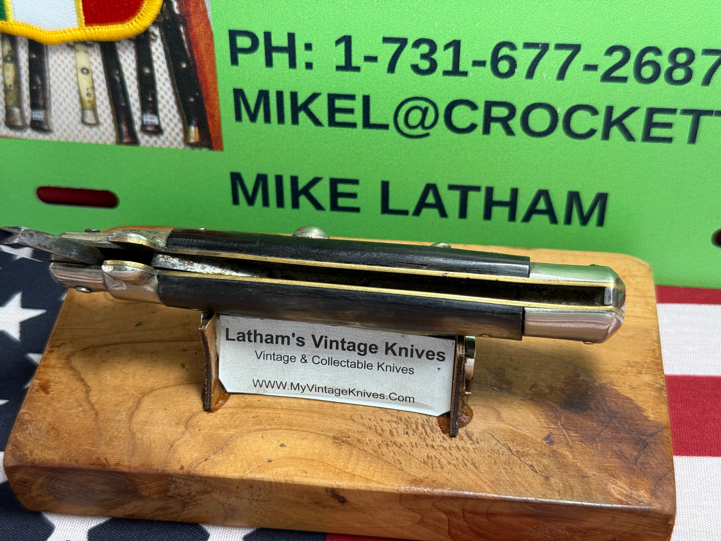M.I. ITALY IN CIRCLE 1950-58 PICK LOCK STILETTO 23 CM ITALIAN AUTOMATIC KNIFE BUFFALO HORN HANDLES