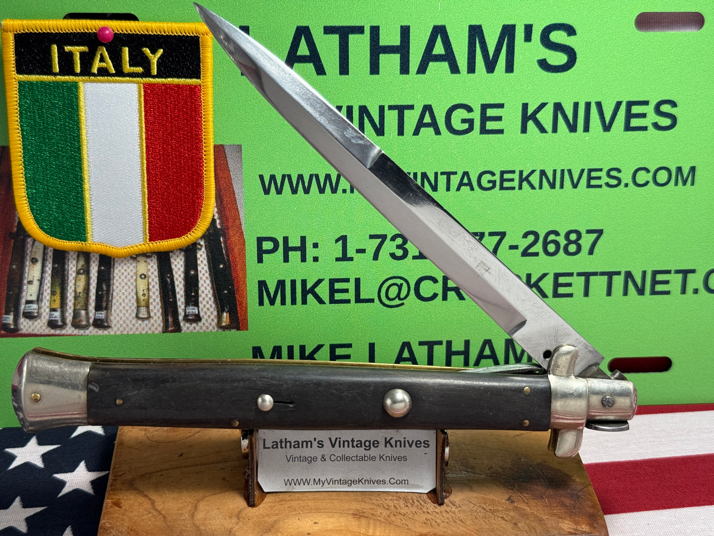 S.M. CO. ITALY 1950-56 PICK LOCK STILETTO 33 CM ITALIAN AUTOMATIC KNIFE BUFFALO HORN HANDLES