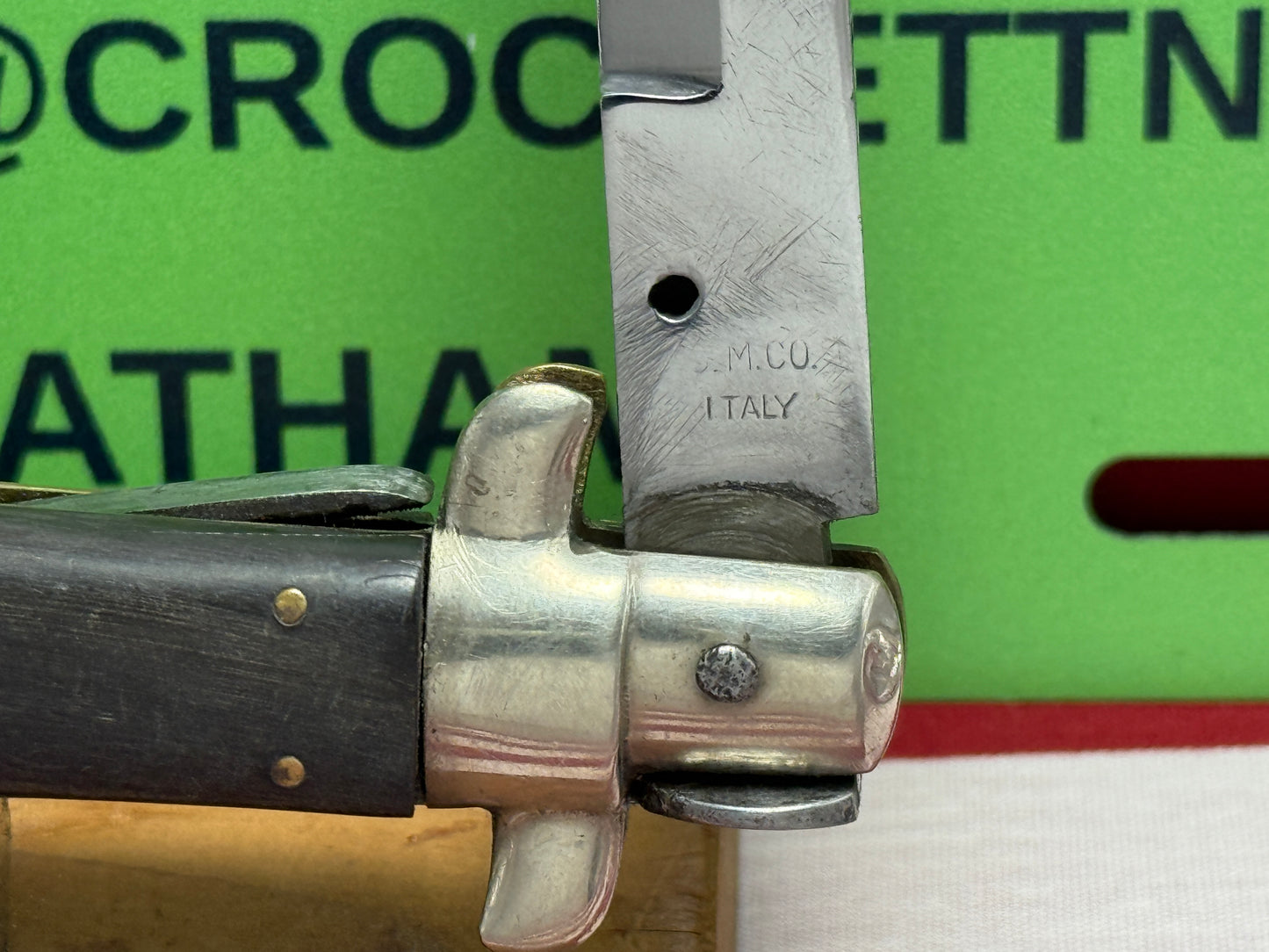 S.M. CO. ITALY 1950-56 PICK LOCK STILETTO 33 CM ITALIAN AUTOMATIC KNIFE BUFFALO HORN HANDLES