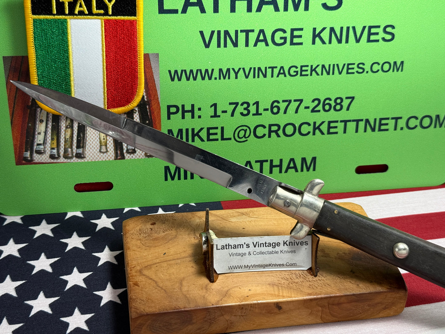 S.M. CO. ITALY 1950-56 PICK LOCK STILETTO 33 CM ITALIAN AUTOMATIC KNIFE BUFFALO HORN HANDLES