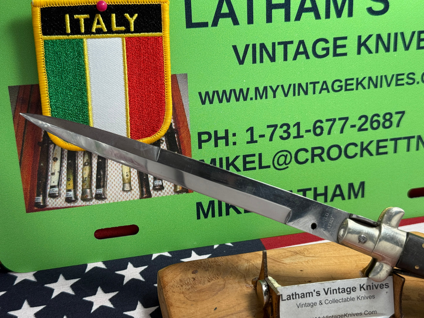 S.M. CO. ITALY 1950-56 PICK LOCK STILETTO 33 CM ITALIAN AUTOMATIC KNIFE BUFFALO HORN HANDLES