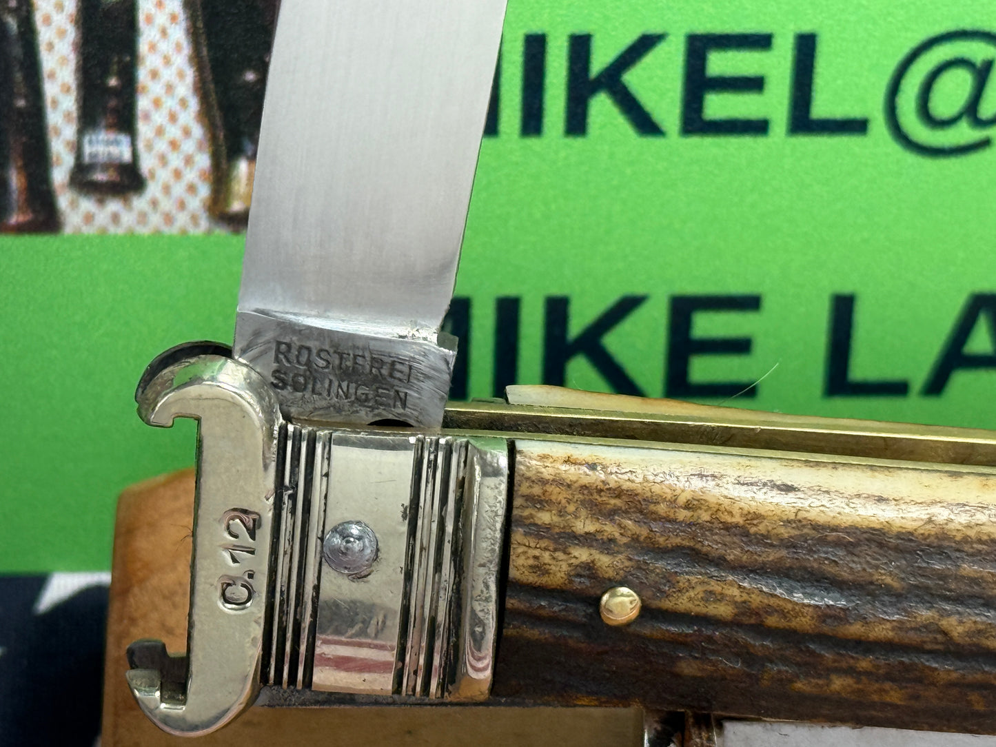 WEILDMANNSHEIL SOLINGEN GERMANY 1955-60 LEVER AUTOMATIC SHELL PULLER SPRINGER GERMAN AUTOMATIC KNIFE STAG HANDLES