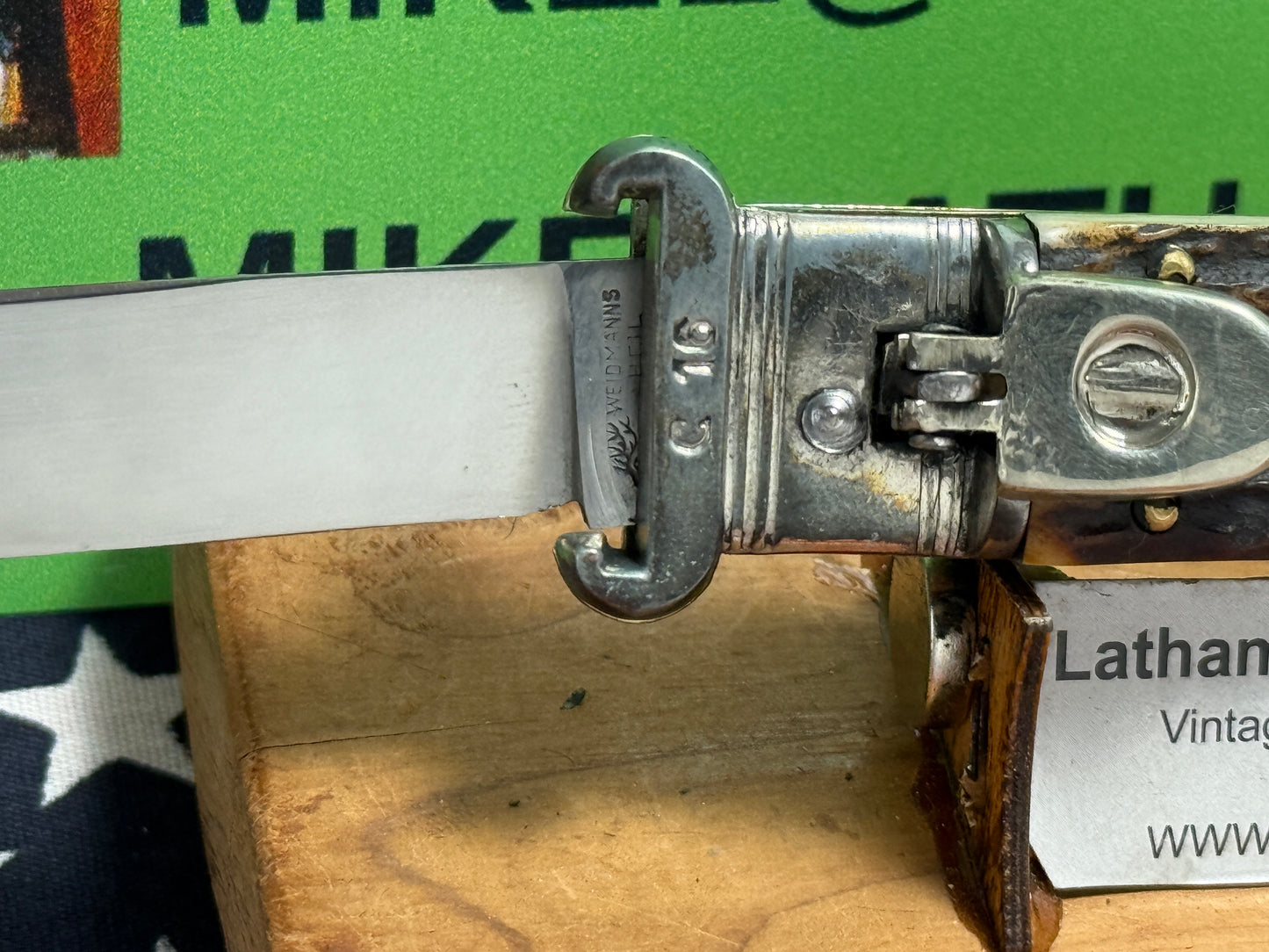 WEILDMANNSHEIL SOLINGEN GERMANY 1955-60 LEVER AUTOMATIC SHELL PULLER SPRINGER GERMAN AUTOMATIC KNIFE STAG HANDLES