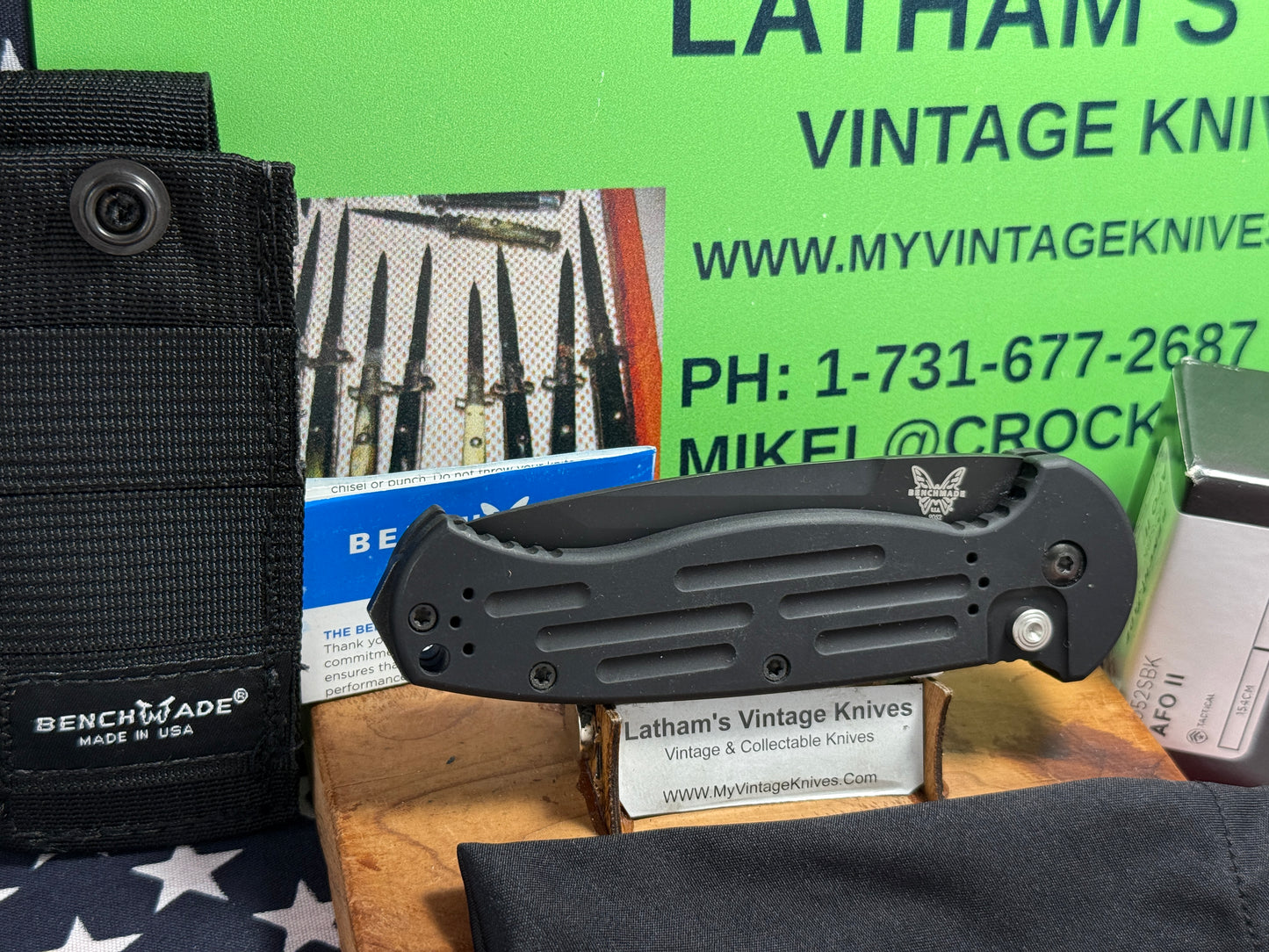BENCHMADE USA 11/2018 AFO II TANTO 9052SBK TACTICAL AUTOMATIC KNIFE BLACK METAL HANDLES
