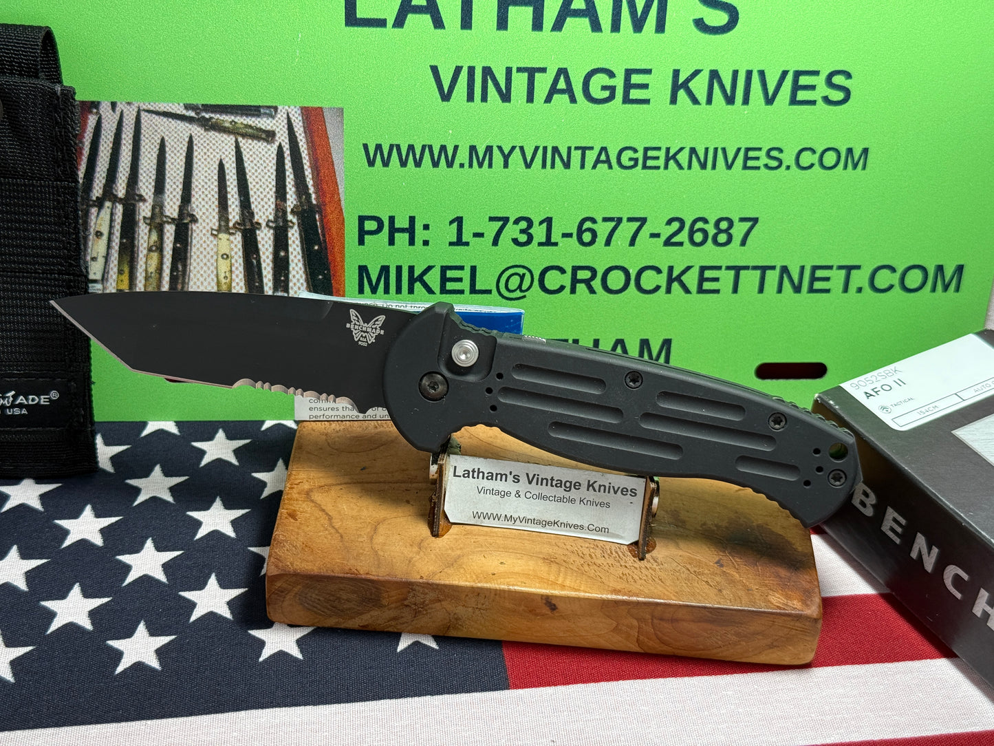 BENCHMADE USA 11/2018 AFO II TANTO 9052SBK TACTICAL AUTOMATIC KNIFE BLACK METAL HANDLES