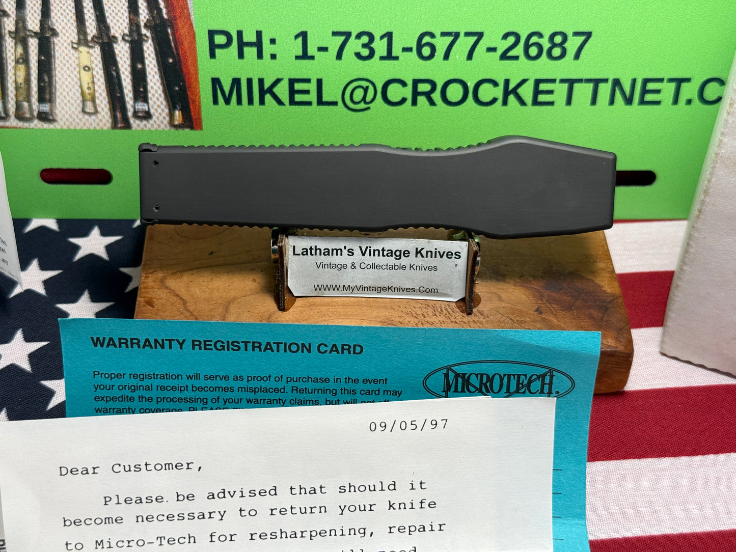 MICROTECH USA 03/1998 HALO II SINGLE ACTION OTF VINTAGE TACTICAL AUTOMATIC KNIFE BLACK METAL HANDLES