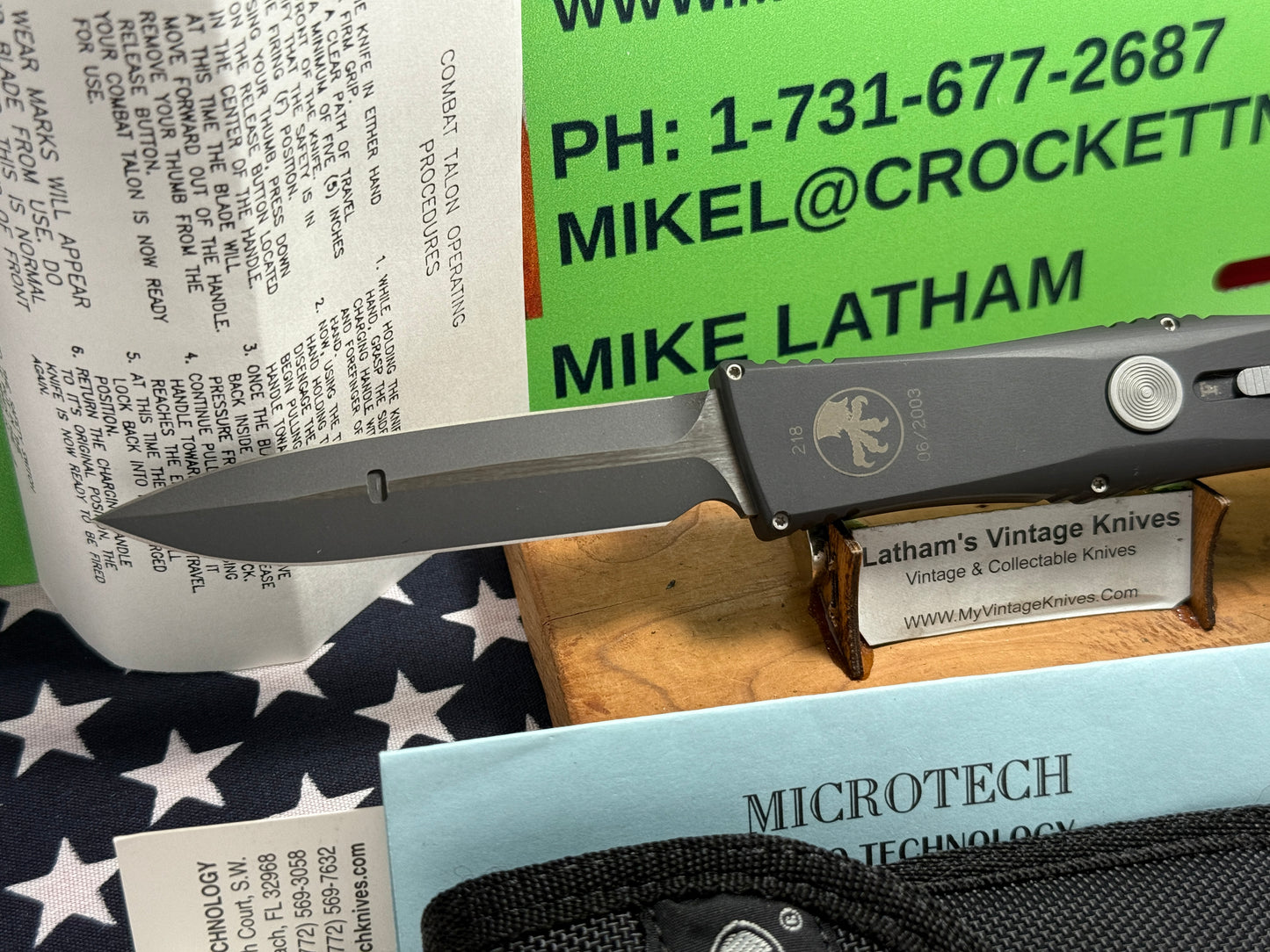 MICROTECH USA 06/2003 COMBAT TALON III SINGLE ACTION OTF VINTAGE TACTICAL AUTOMATIC KNIFE BLACK METAL--NIB