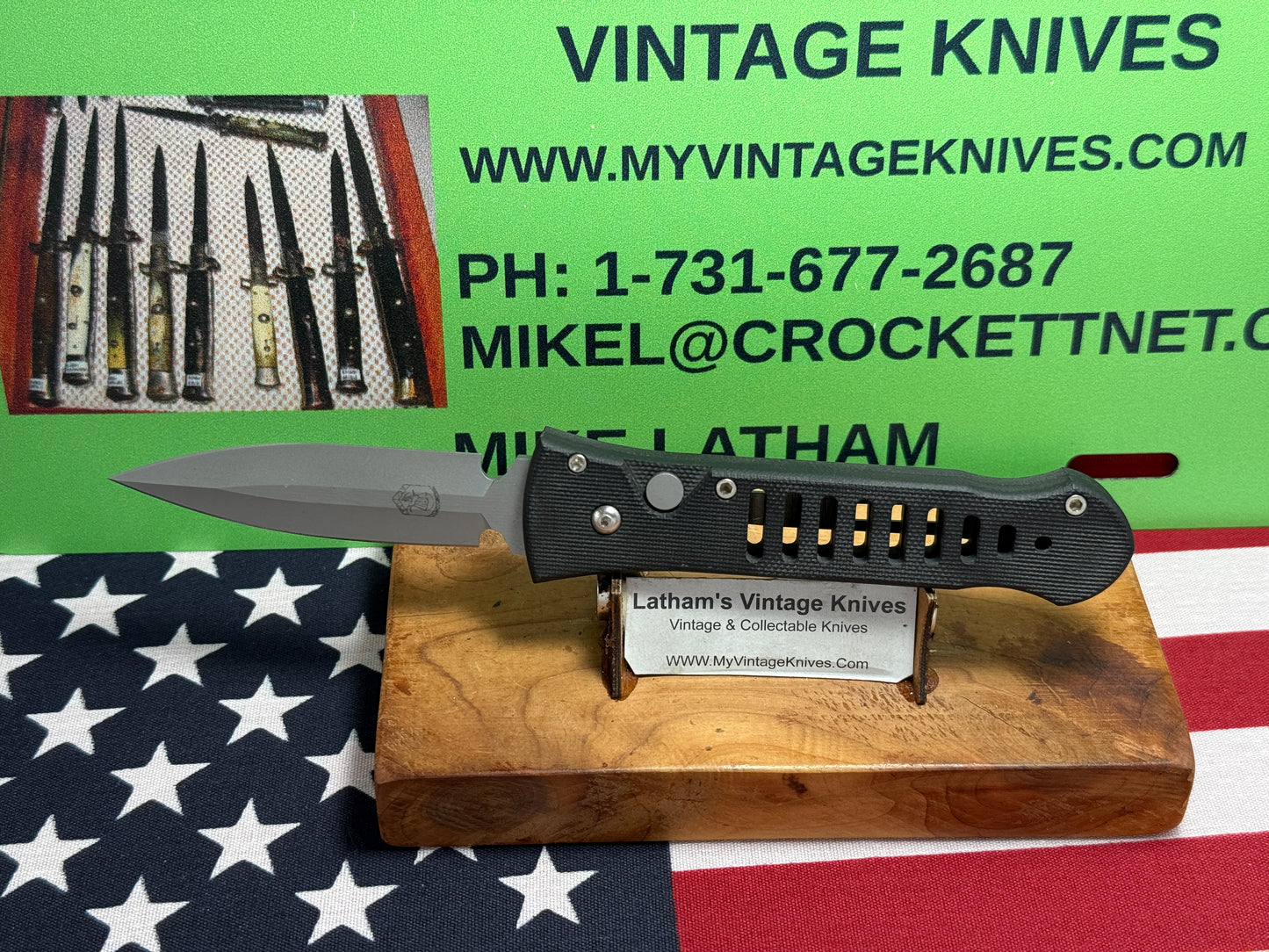 DALTON, ROB USA 1996-2000 CUSTOM AUTOMATIC STREET ASSASSIN DAGGER TACTICAL AUTOMATIC KNIFE BLACK FIBER COMPOSITION HANDLES