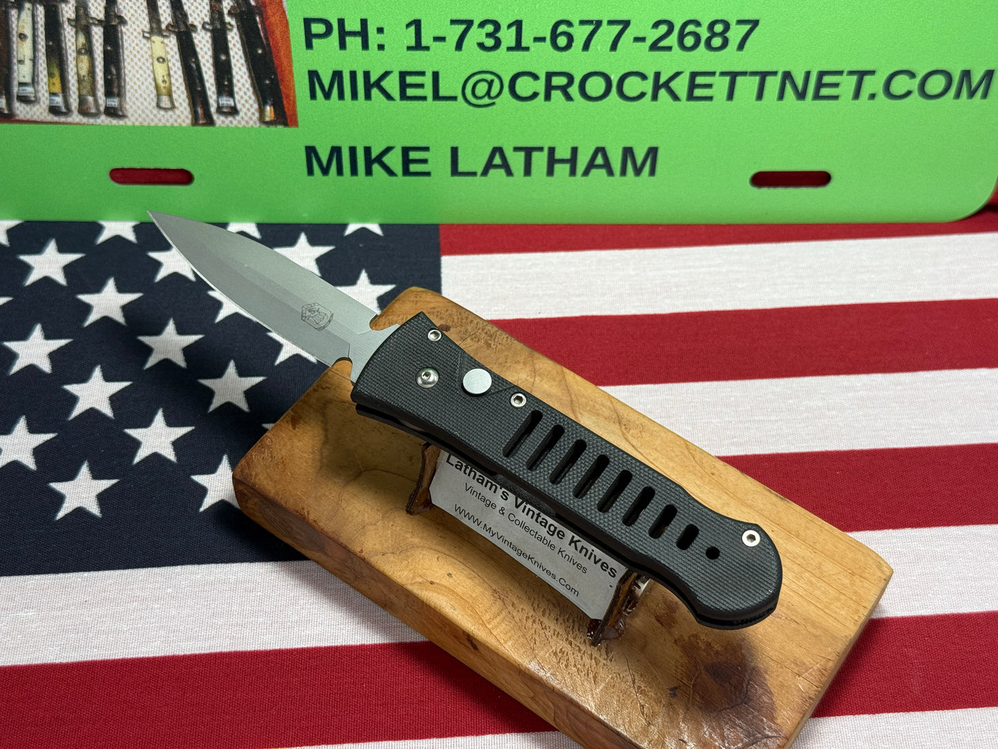 DALTON, ROB USA 1996-2000 CUSTOM AUTOMATIC STREET ASSASSIN DAGGER TACTICAL AUTOMATIC KNIFE BLACK FIBER COMPOSITION HANDLES